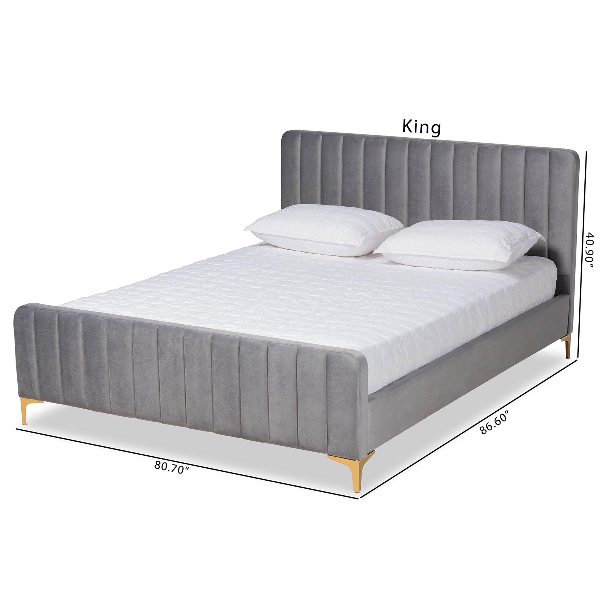 Nami Modern Contemporary Glam and Luxe Light Velvet Fabric Upholstered and Finished Platform Bed