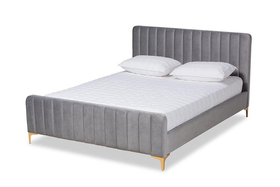 Nami Modern Contemporary Glam and Luxe Light Velvet Fabric Upholstered and Finished Platform Bed