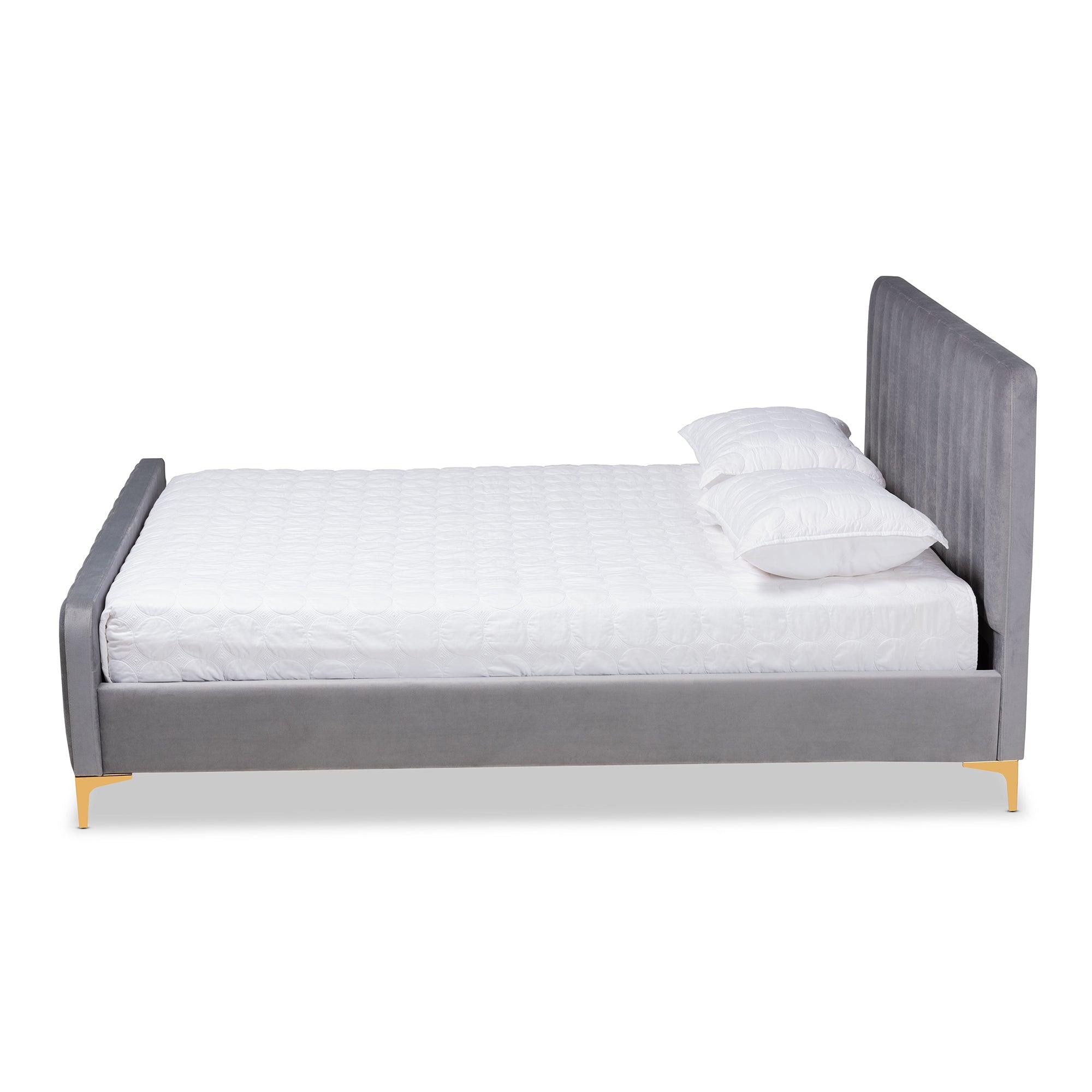 Nami Modern Contemporary Glam and Luxe Light Velvet Fabric Upholstered and Finished Platform Bed