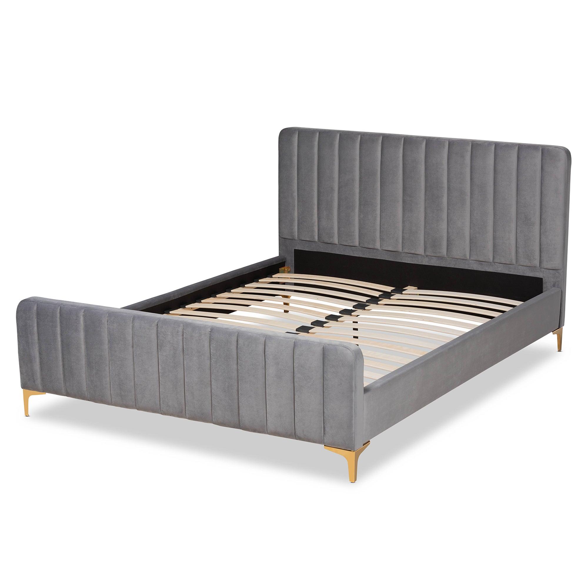 Nami Modern Contemporary Glam and Luxe Light Velvet Fabric Upholstered and Finished Platform Bed