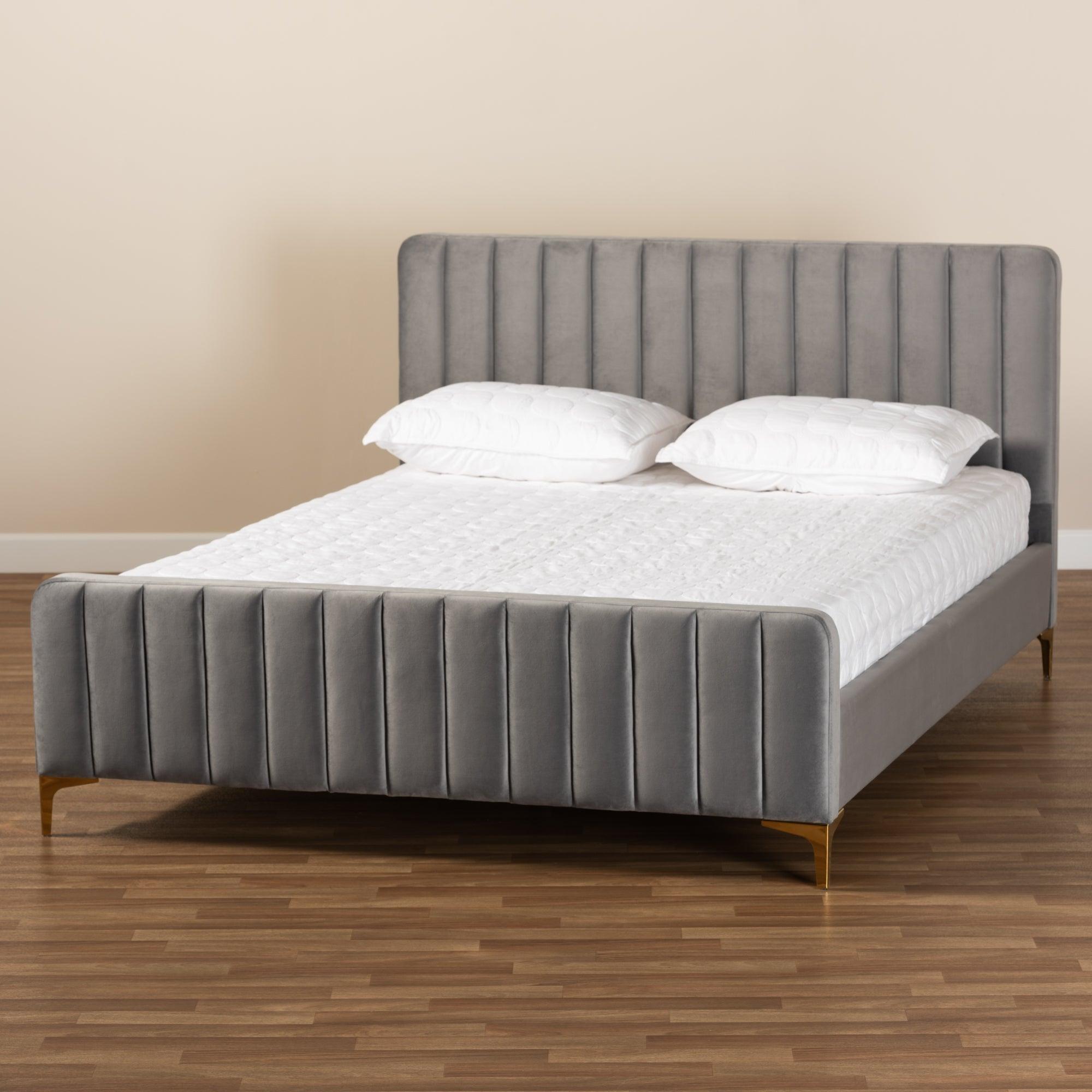 Nami Modern Contemporary Glam and Luxe Light Velvet Fabric Upholstered and Finished Platform Bed