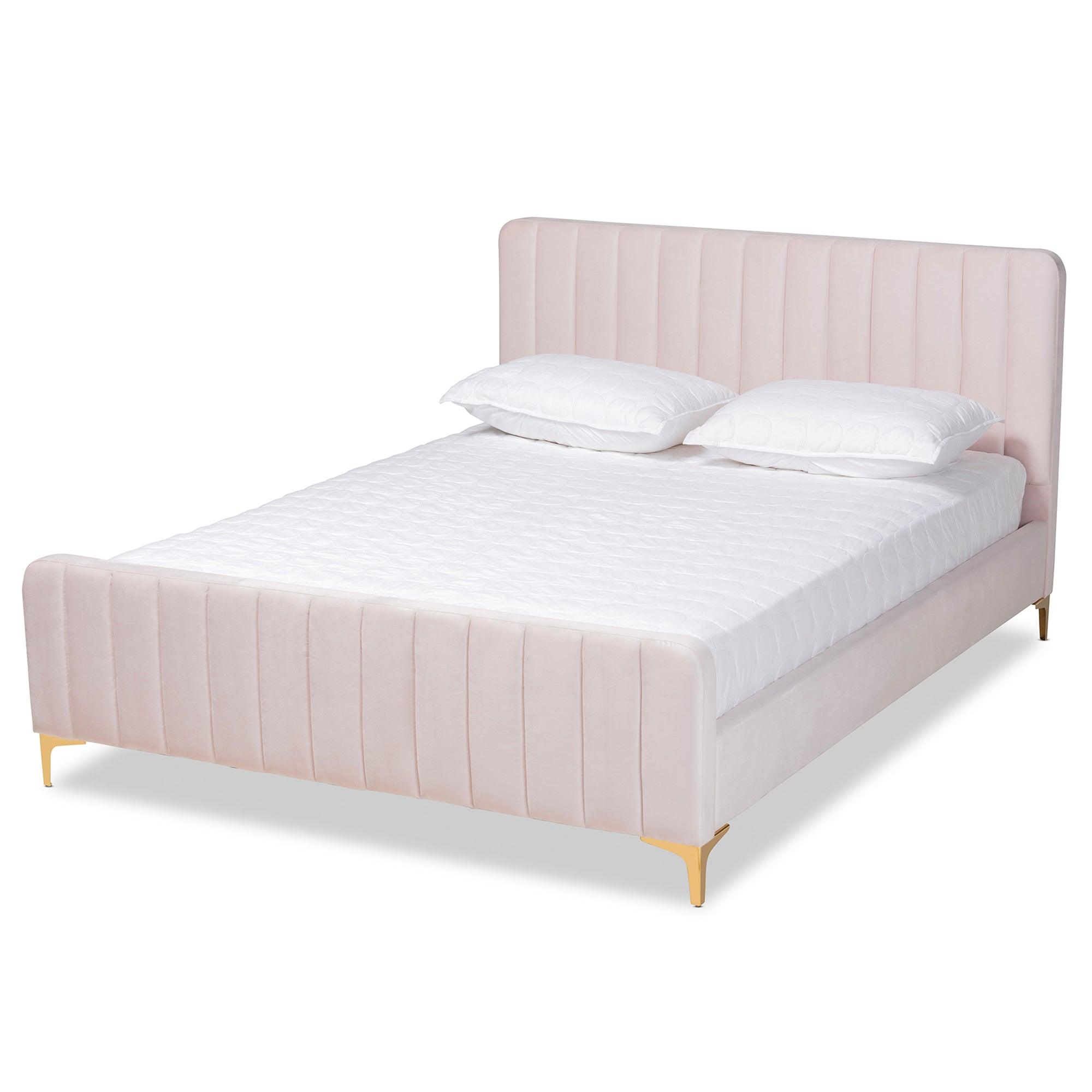 Nami Modern Contemporary Glam and Luxe Light Velvet Fabric Upholstered and Finished Platform Bed