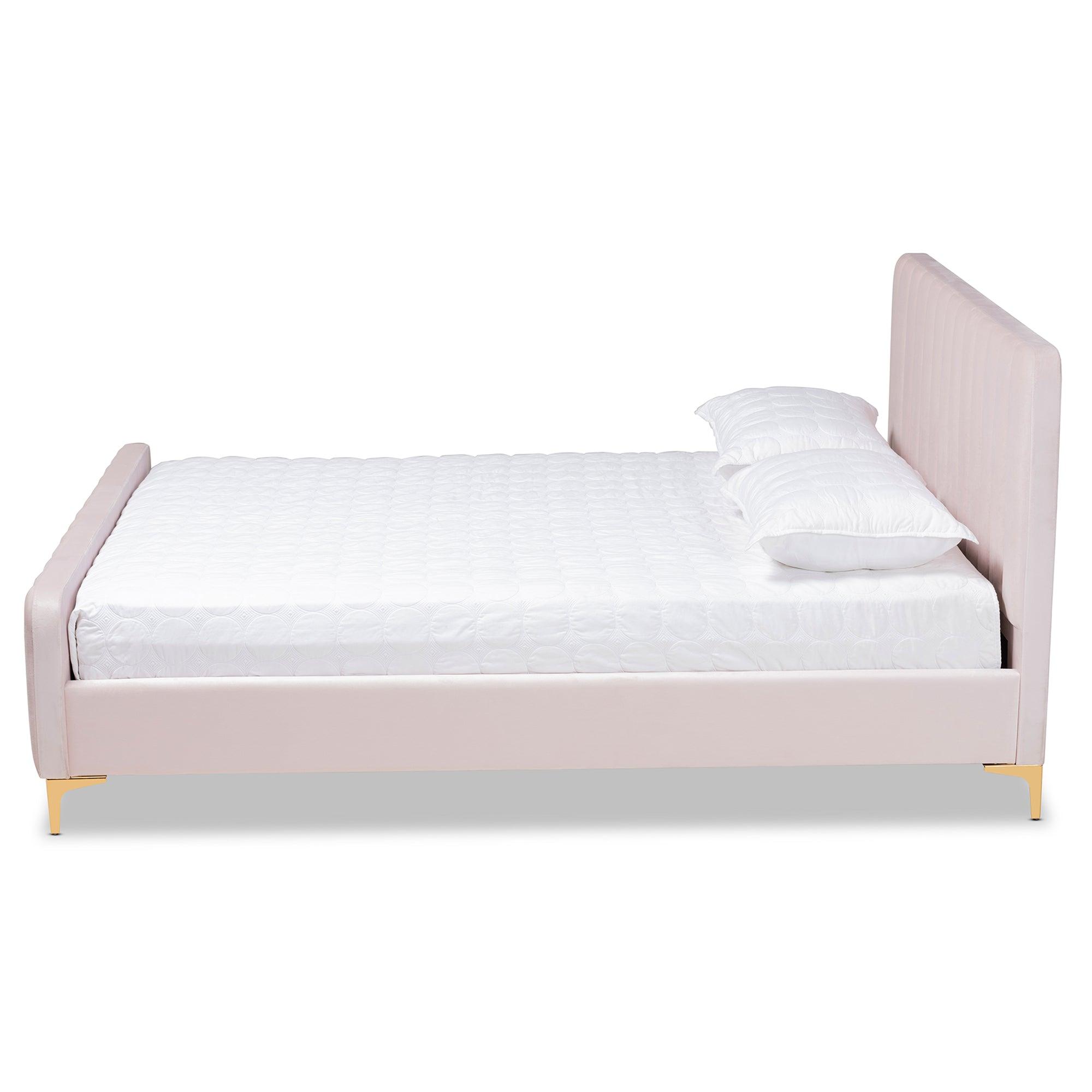 Nami Modern Contemporary Glam and Luxe Light Velvet Fabric Upholstered and Finished Platform Bed