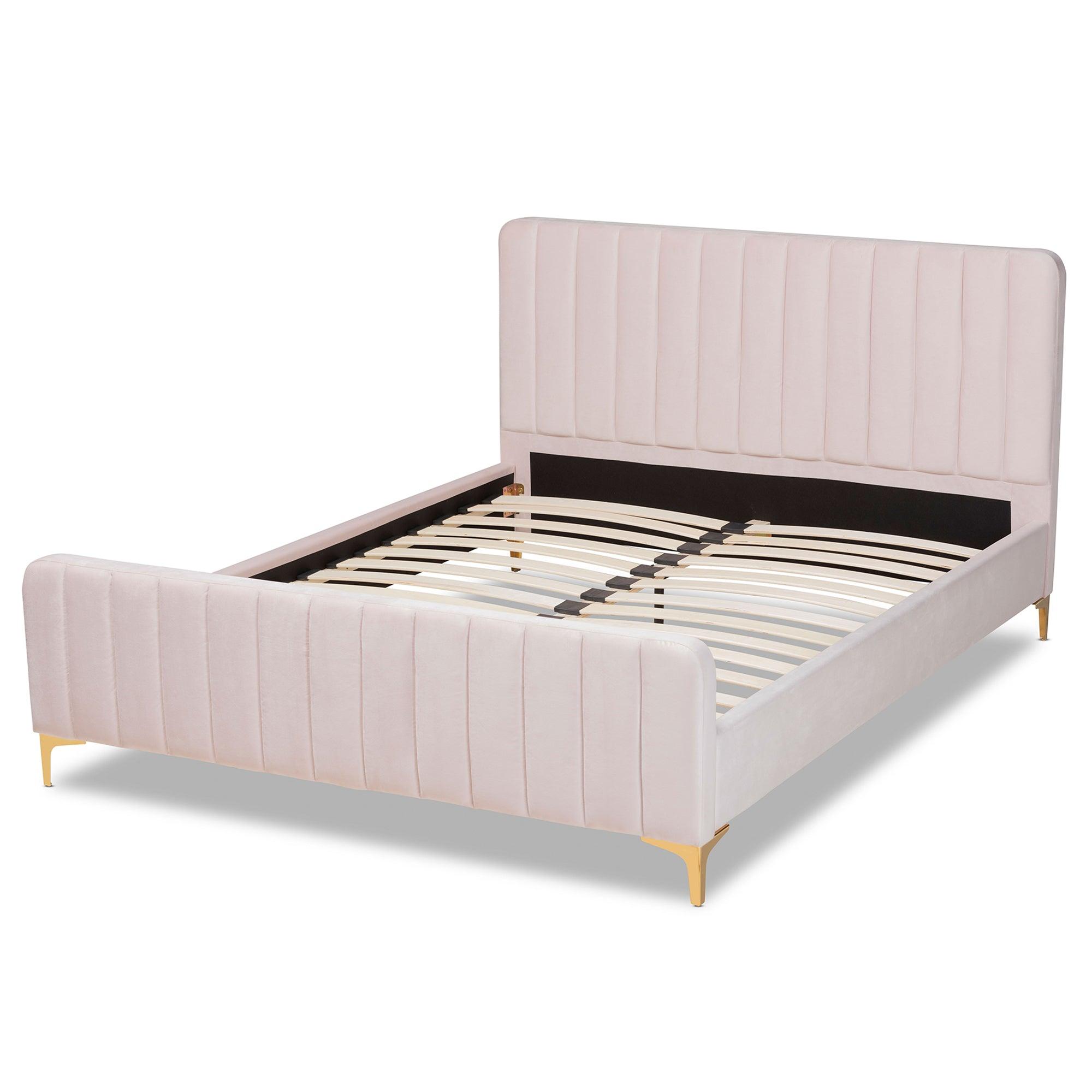 Nami Modern Contemporary Glam and Luxe Light Velvet Fabric Upholstered and Finished Platform Bed