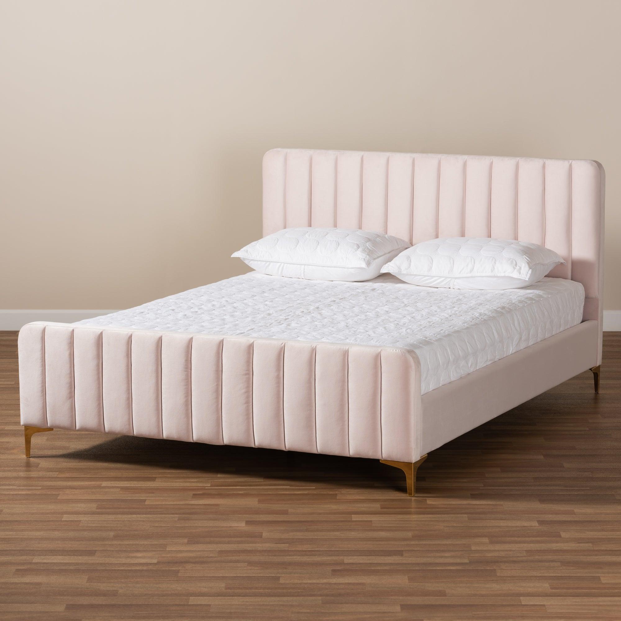 Nami Modern Contemporary Glam and Luxe Light Velvet Fabric Upholstered and Finished Platform Bed