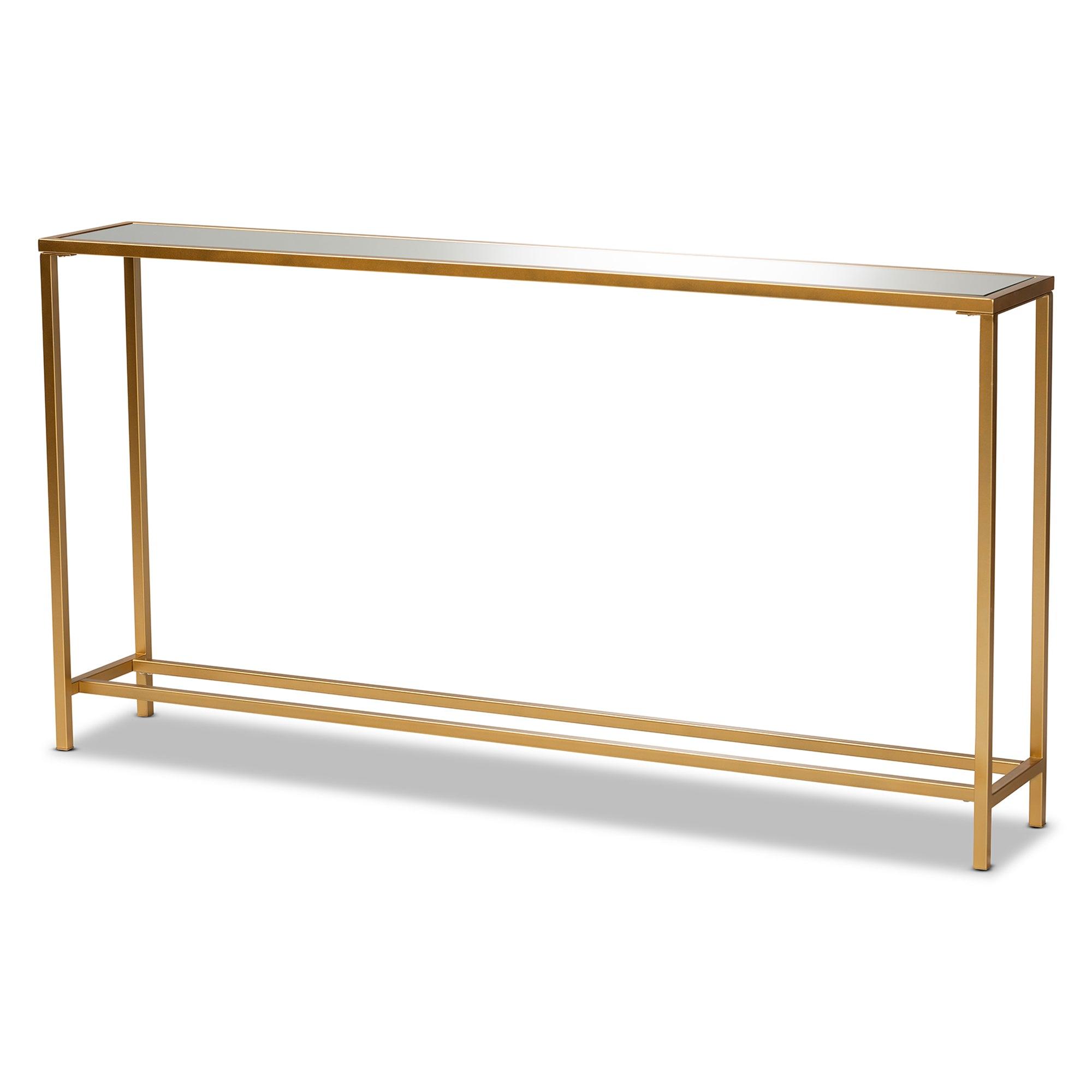 Alessa Modern and Contemporary Glam Finished Metal and Mirrored Glass Console Table