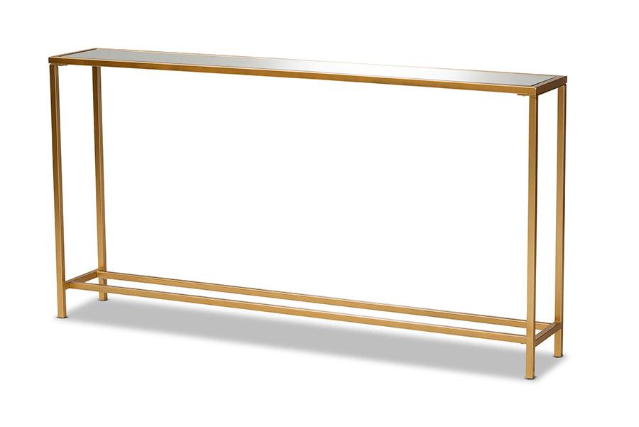 Alessa Modern and Contemporary Glam Finished Metal and Mirrored Glass Console Table