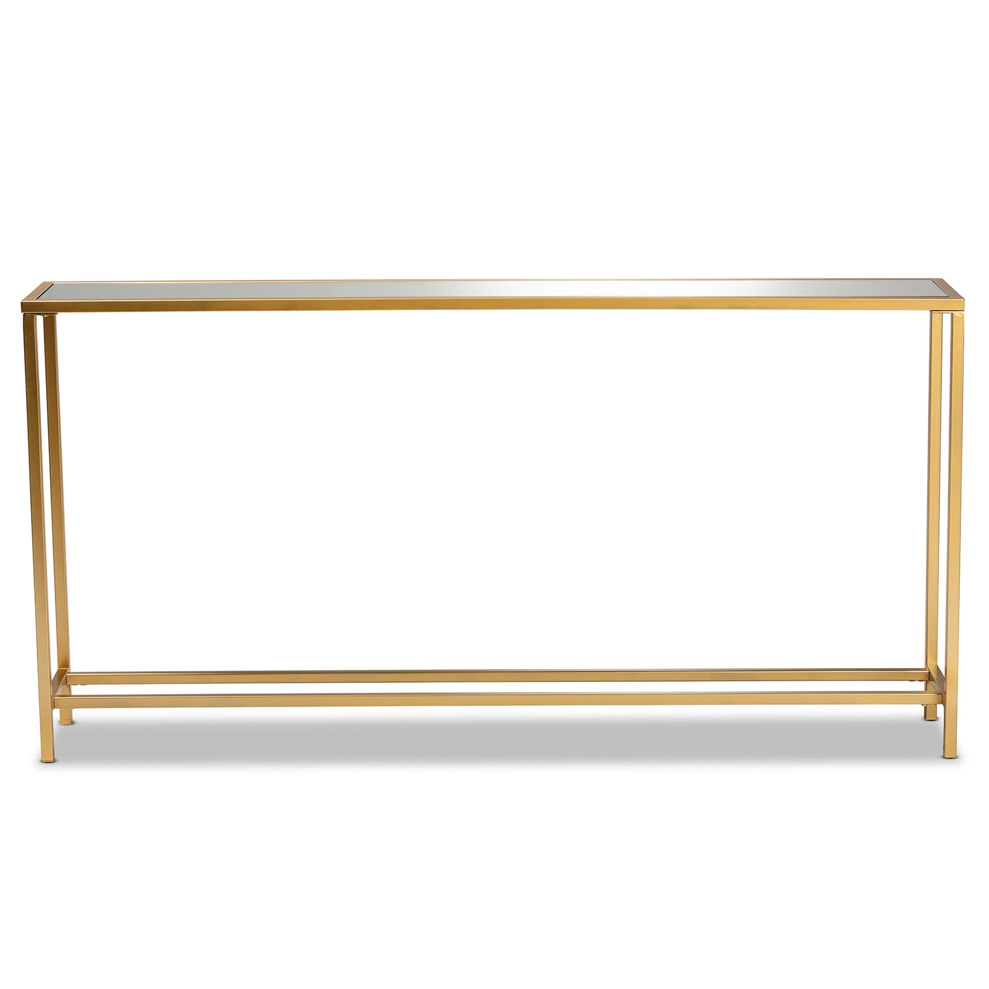 Alessa Modern and Contemporary Glam Finished Metal and Mirrored Glass Console Table