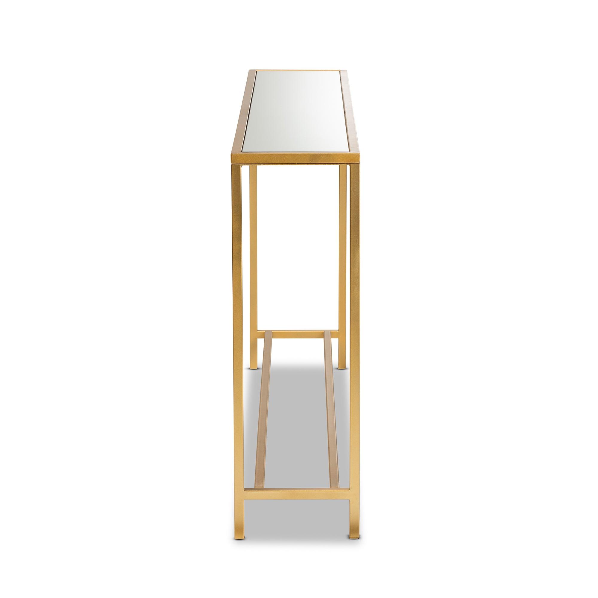 Alessa Modern and Contemporary Glam Finished Metal and Mirrored Glass Console Table