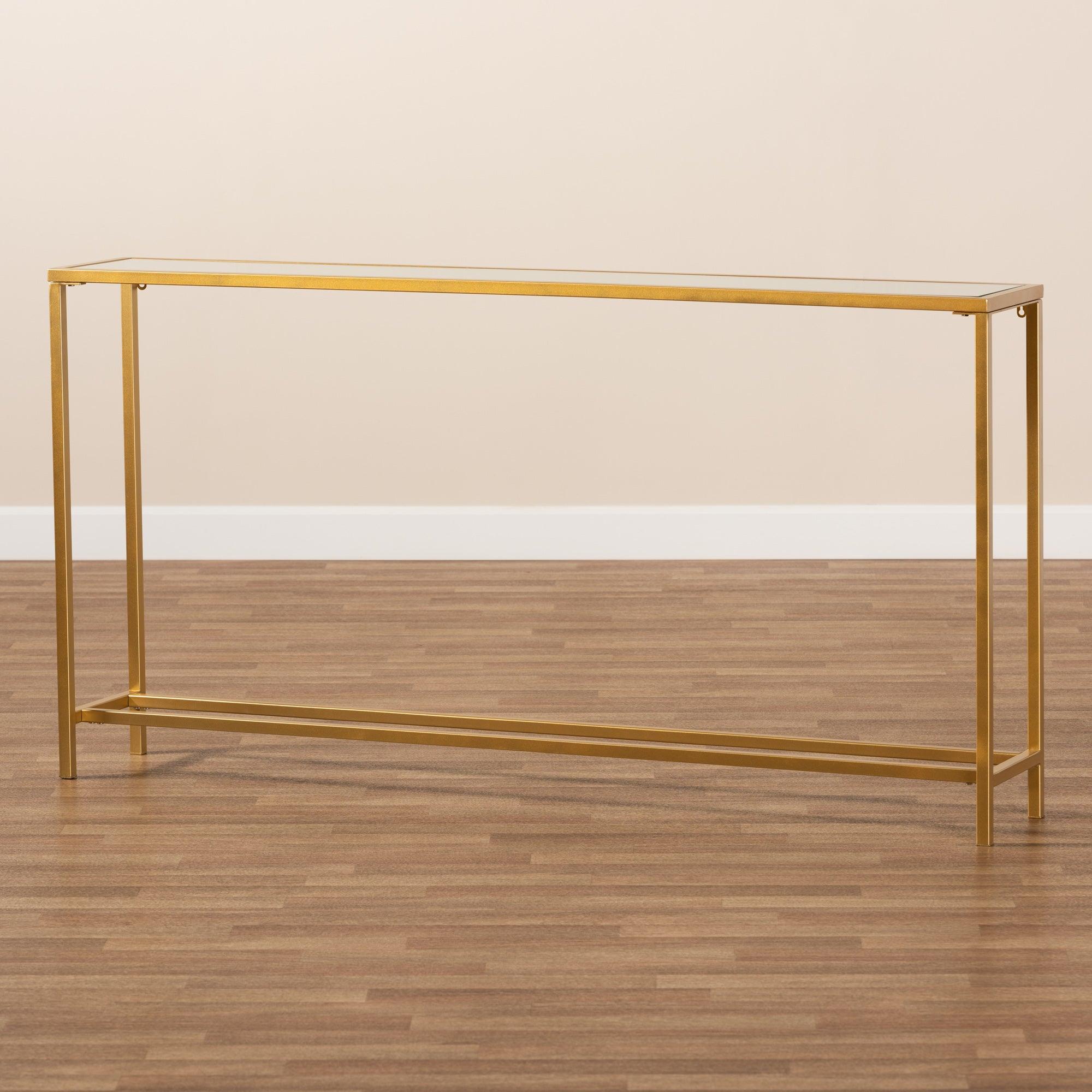 Alessa Modern and Contemporary Glam Finished Metal and Mirrored Glass Console Table