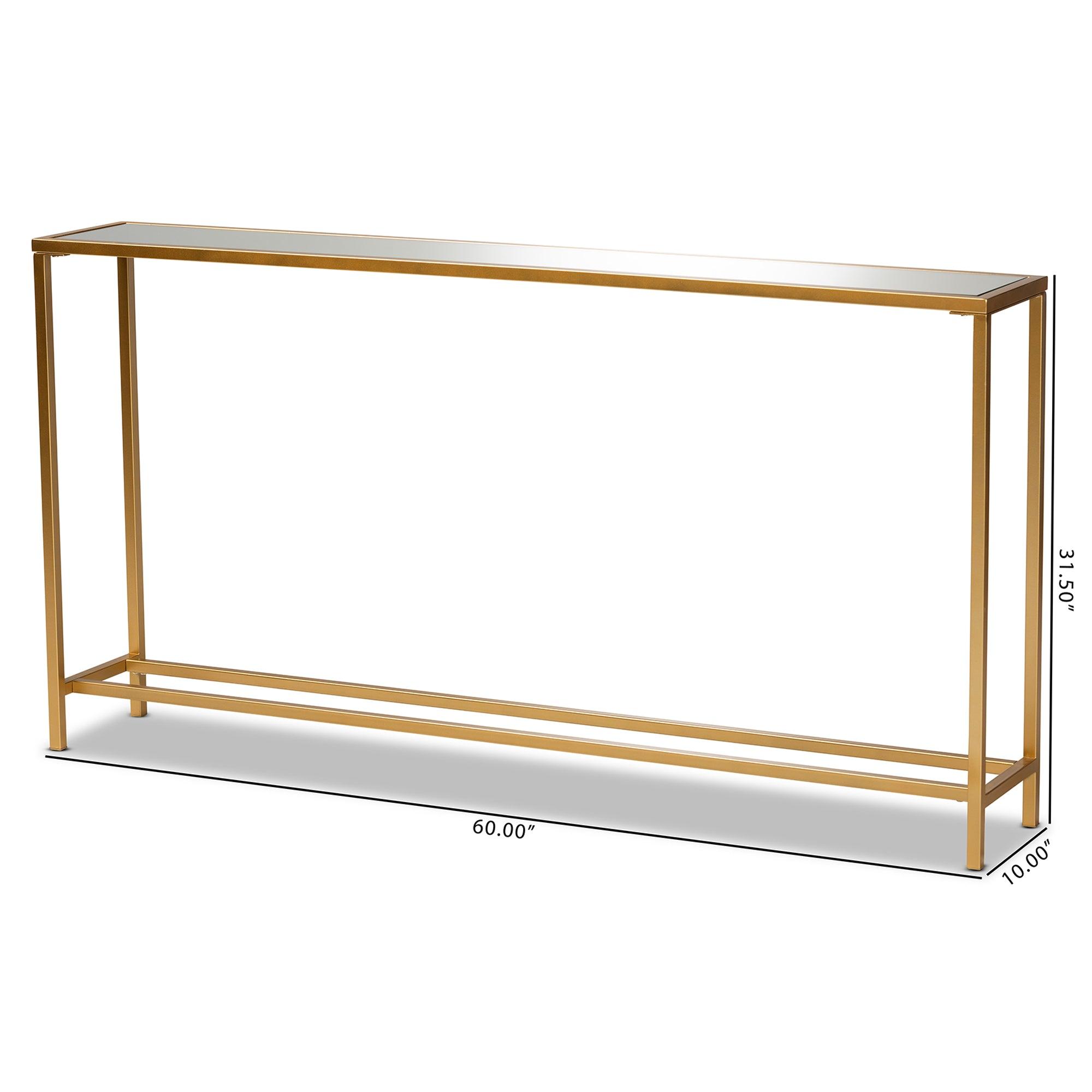 Alessa Modern and Contemporary Glam Finished Metal and Mirrored Glass Console Table