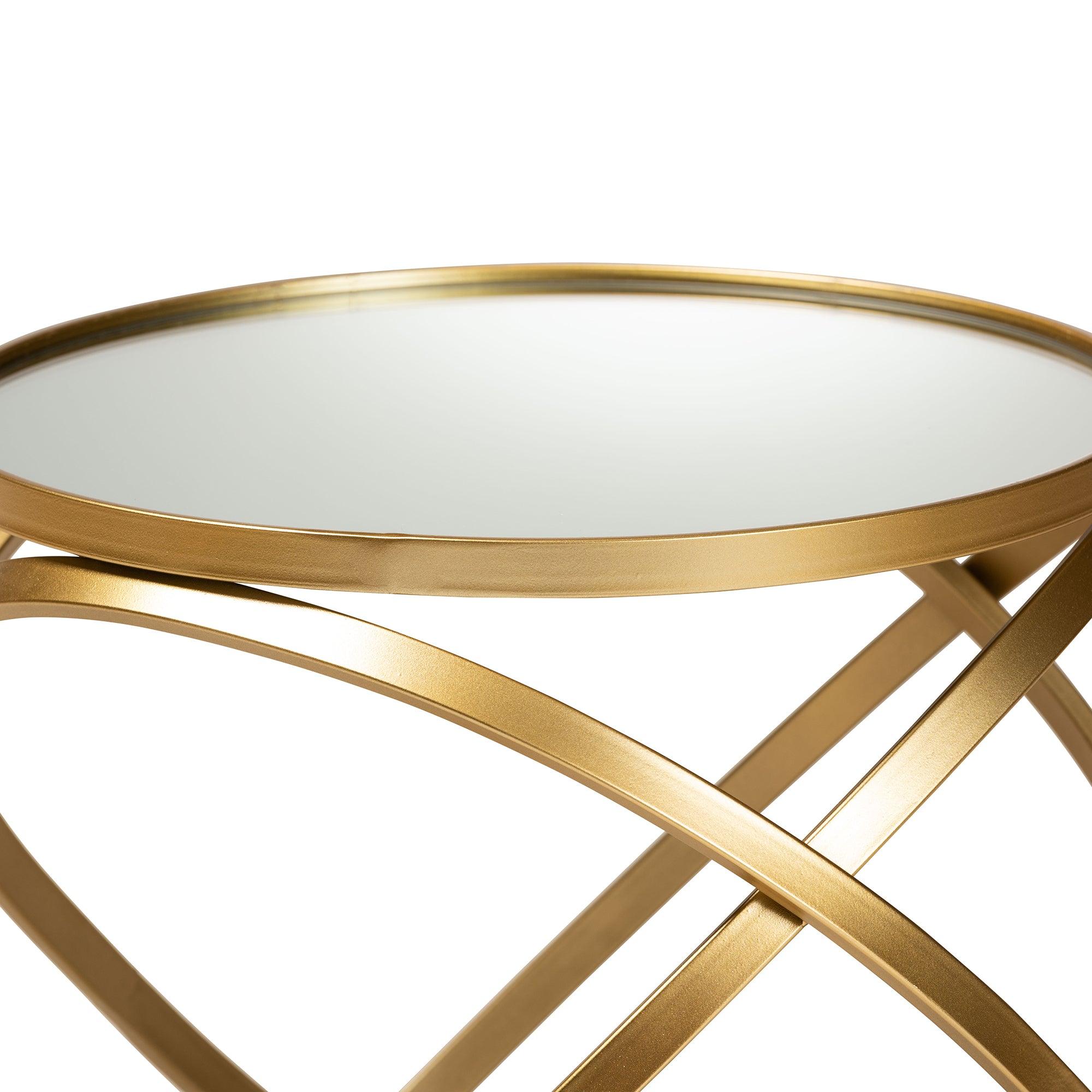 Desma Glam and Luxe Finished Metal and Mirrored Glass End Table