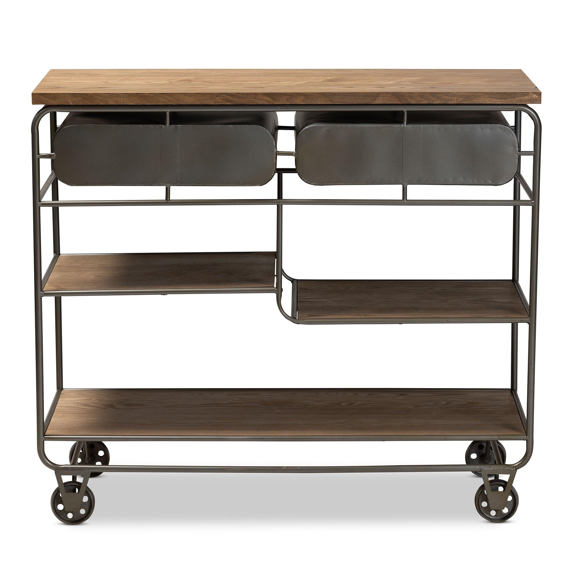 Grant Vintage Rustic Industrial Finished Wood and Finished Metal 2-Drawer Kitchen Cart