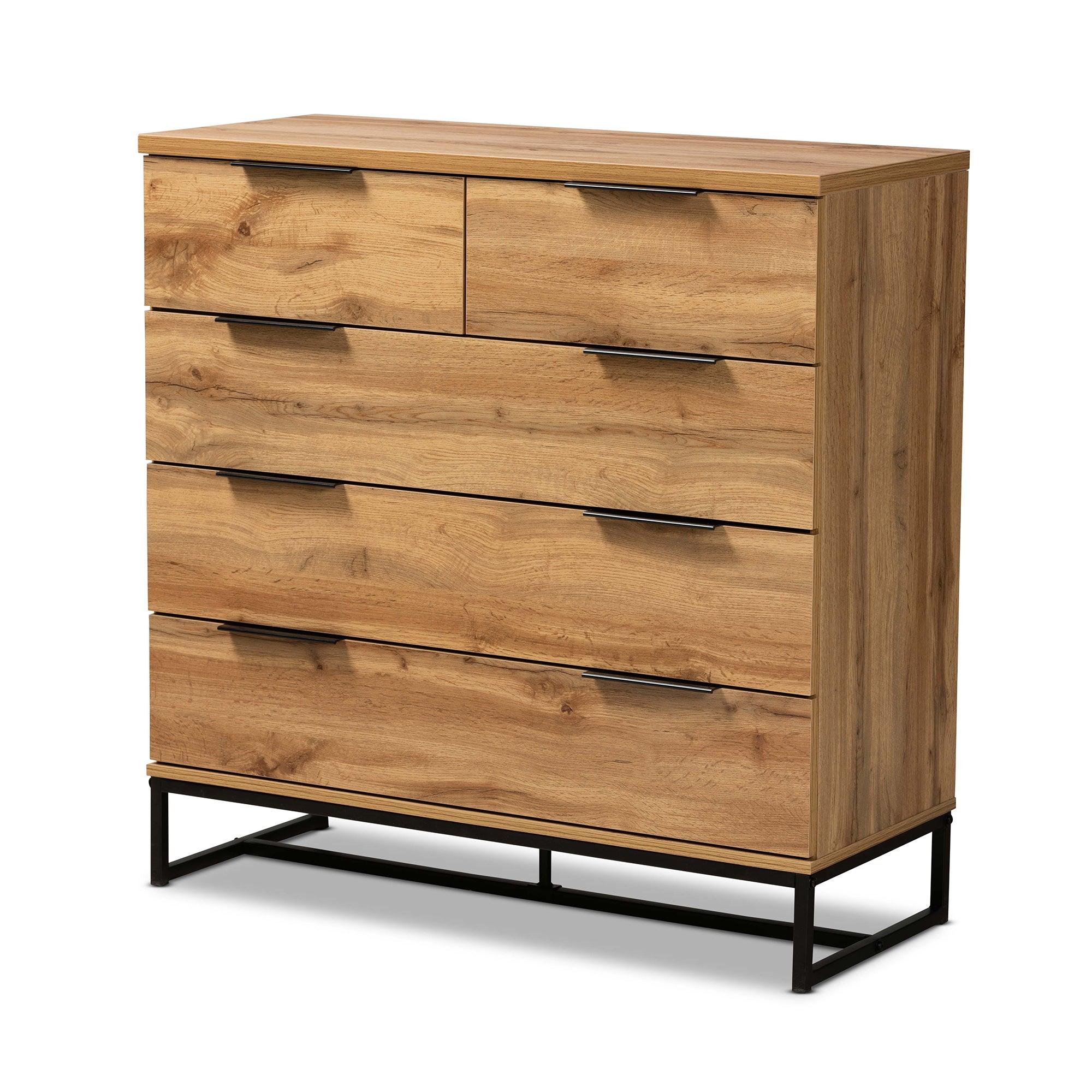 Franklin Modern and Contemporary Finished Wood and Finished Metal 5-Drawer Bedroom Chest