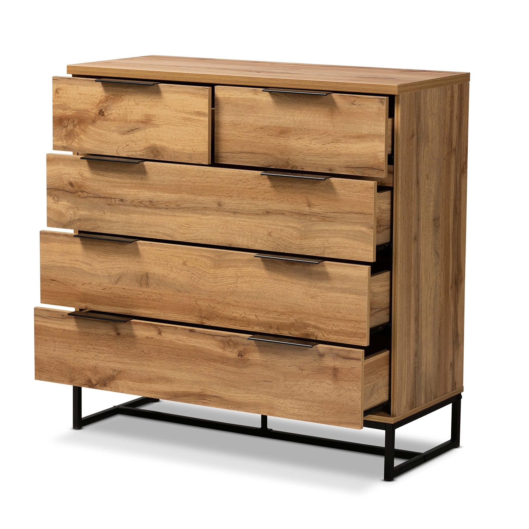 Franklin Modern and Contemporary Finished Wood and Finished Metal 5-Drawer Bedroom Chest