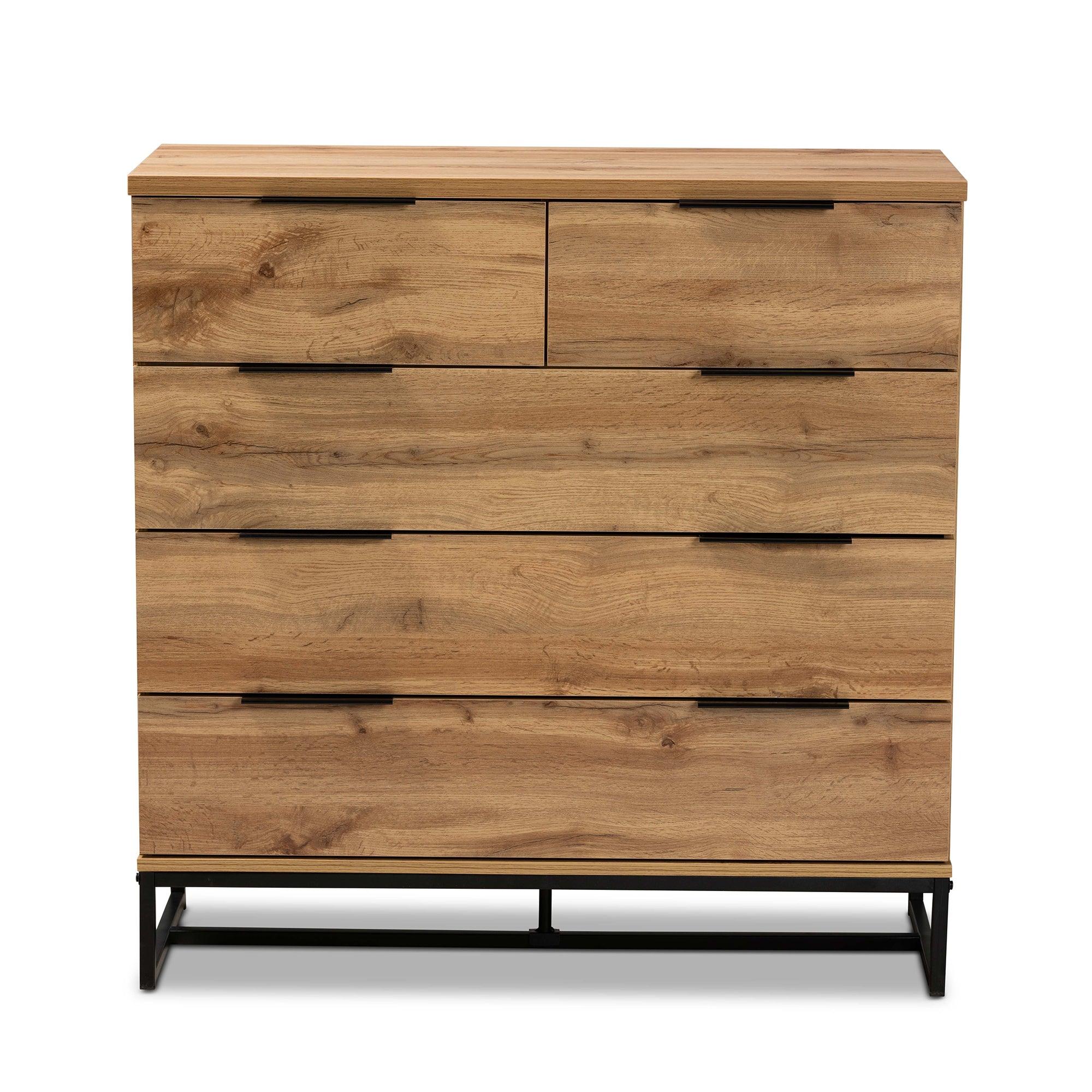 Franklin Modern and Contemporary Finished Wood and Finished Metal 5-Drawer Bedroom Chest