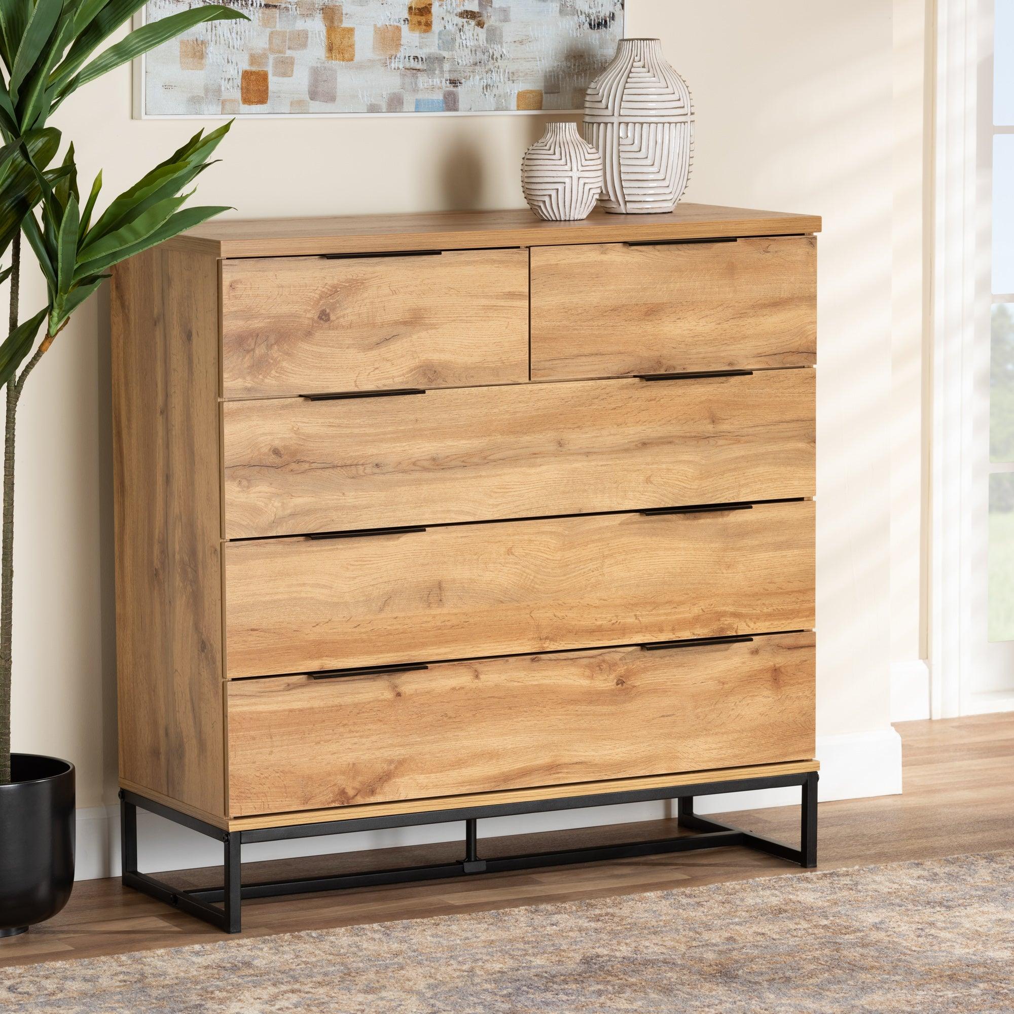 Franklin Modern and Contemporary Finished Wood and Finished Metal 5-Drawer Bedroom Chest