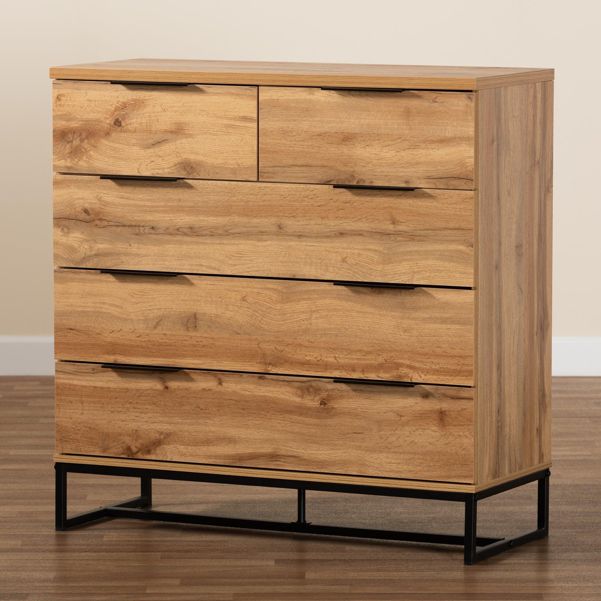 Franklin Modern and Contemporary Finished Wood and Finished Metal 5-Drawer Bedroom Chest