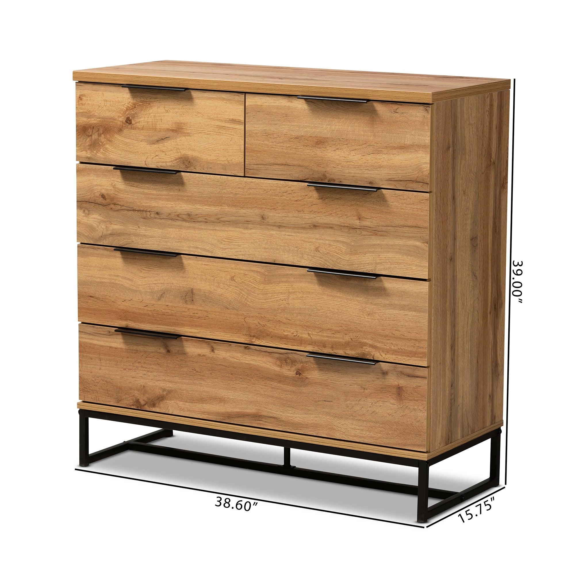 Franklin Modern and Contemporary Finished Wood and Finished Metal 5-Drawer Bedroom Chest