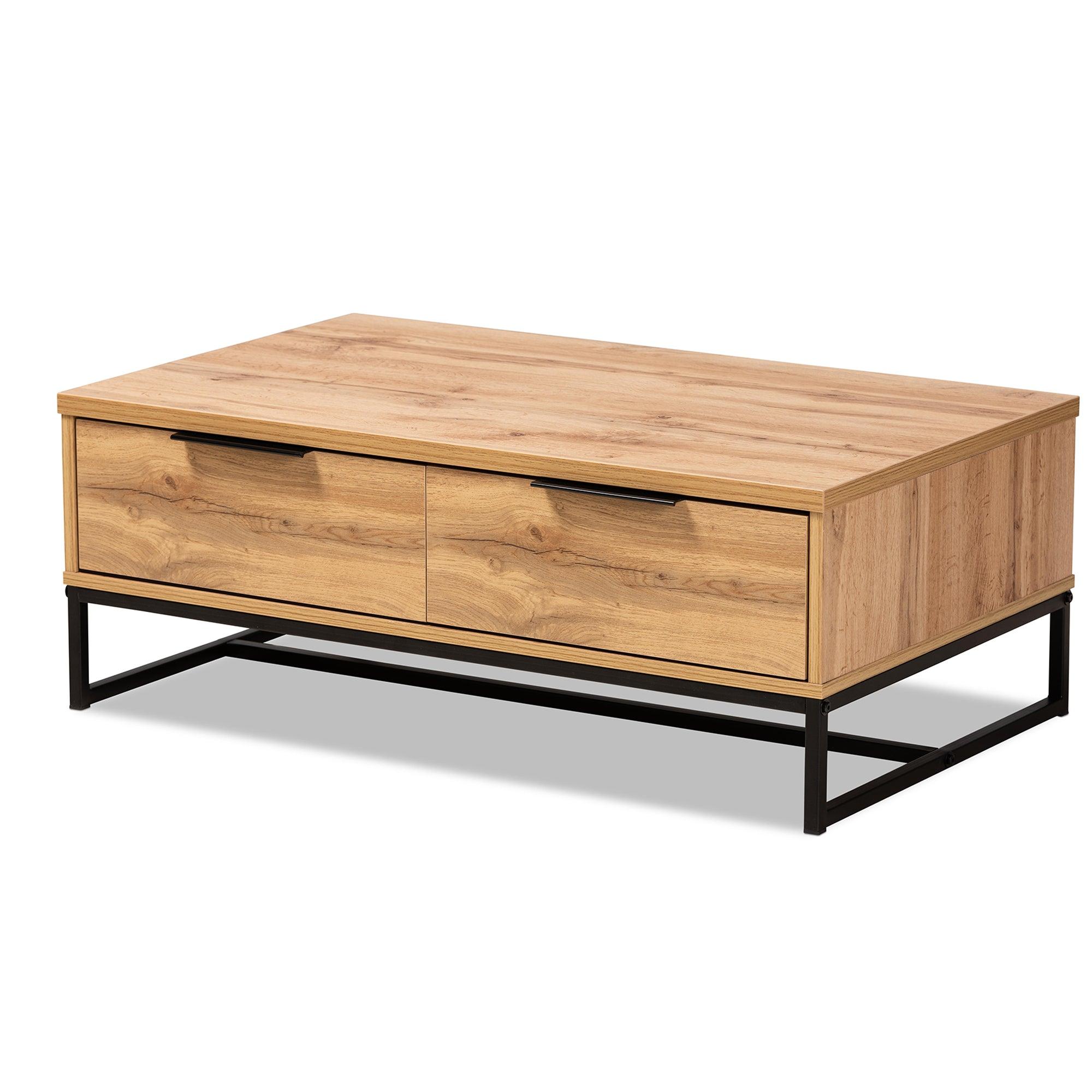 Franklin Modern and Contemporary Finished Wood and Finished Metal 2-Drawer Coffee Table