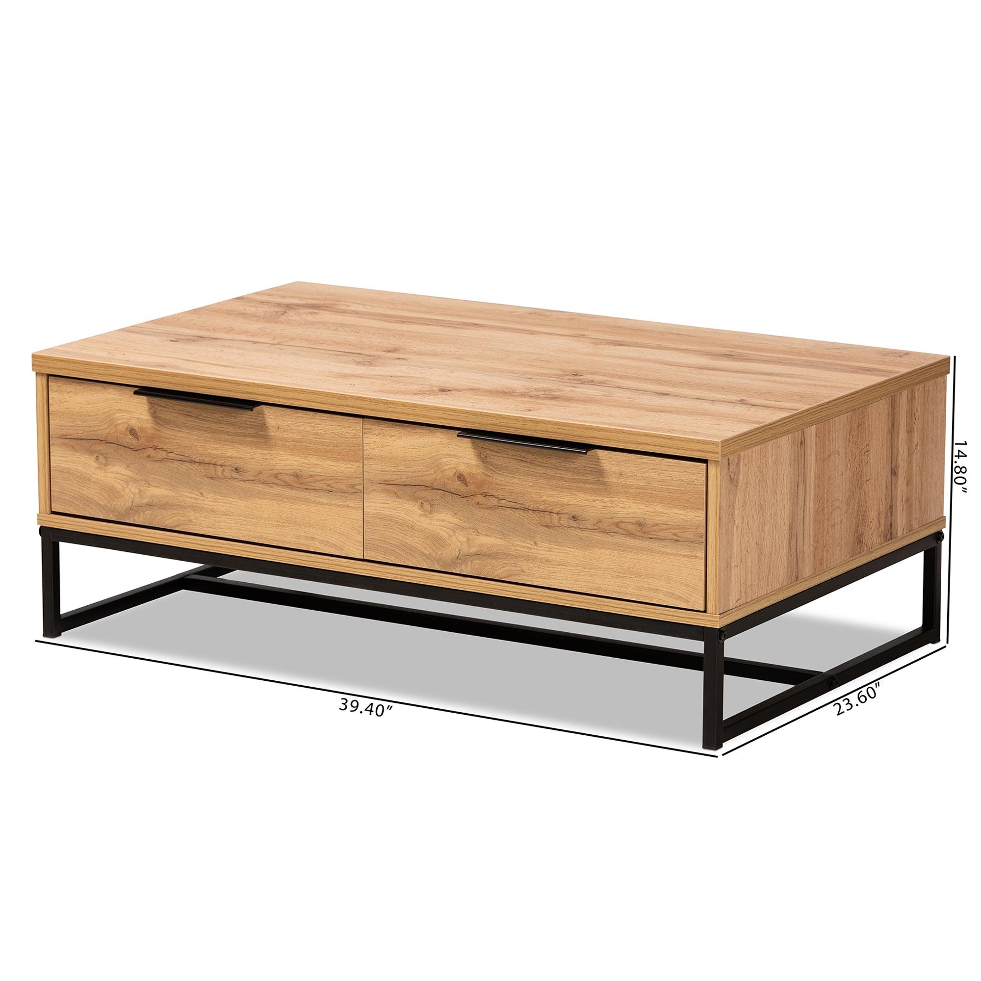 Franklin Modern and Contemporary Finished Wood and Finished Metal 2-Drawer Coffee Table