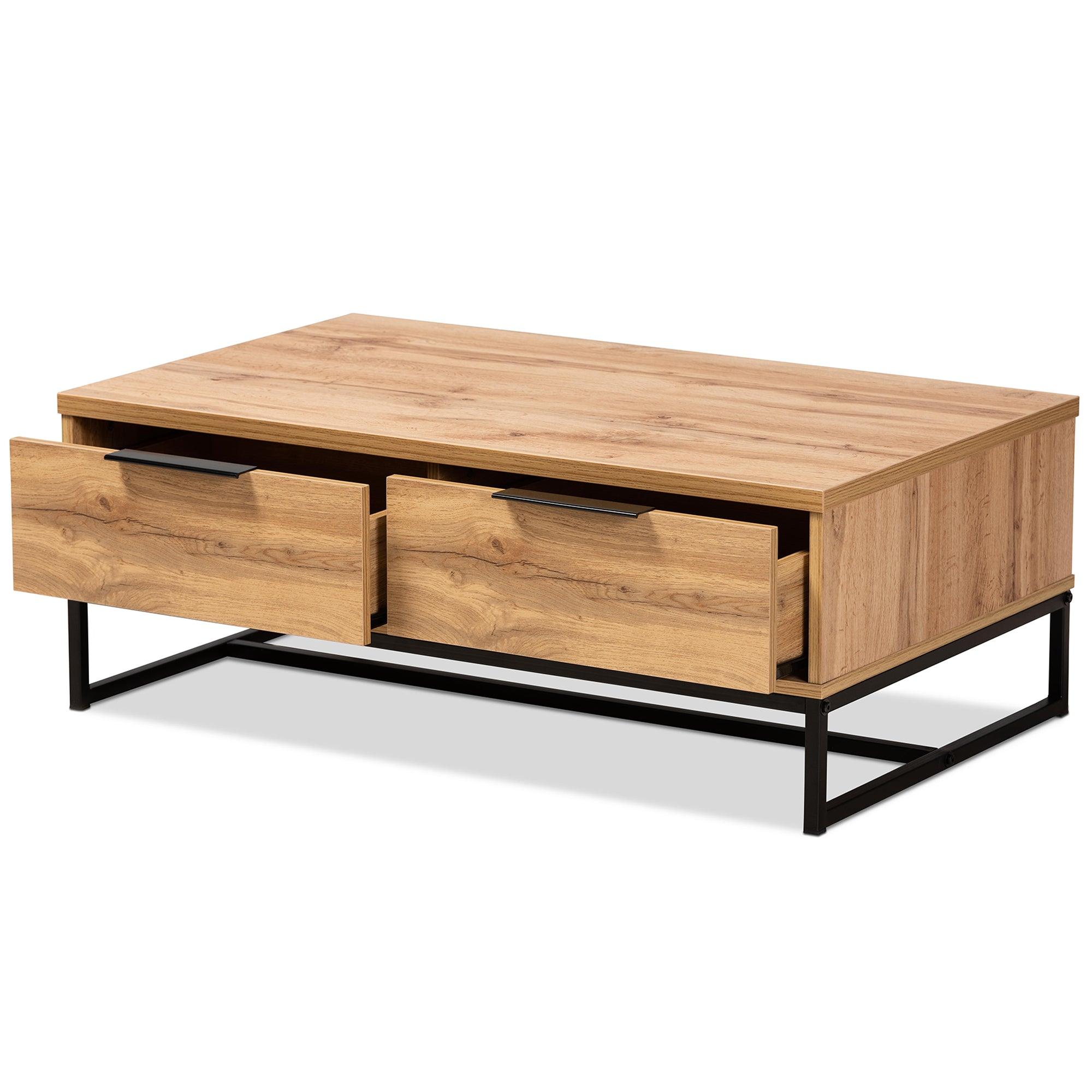 Franklin Modern and Contemporary Finished Wood and Finished Metal 2-Drawer Coffee Table