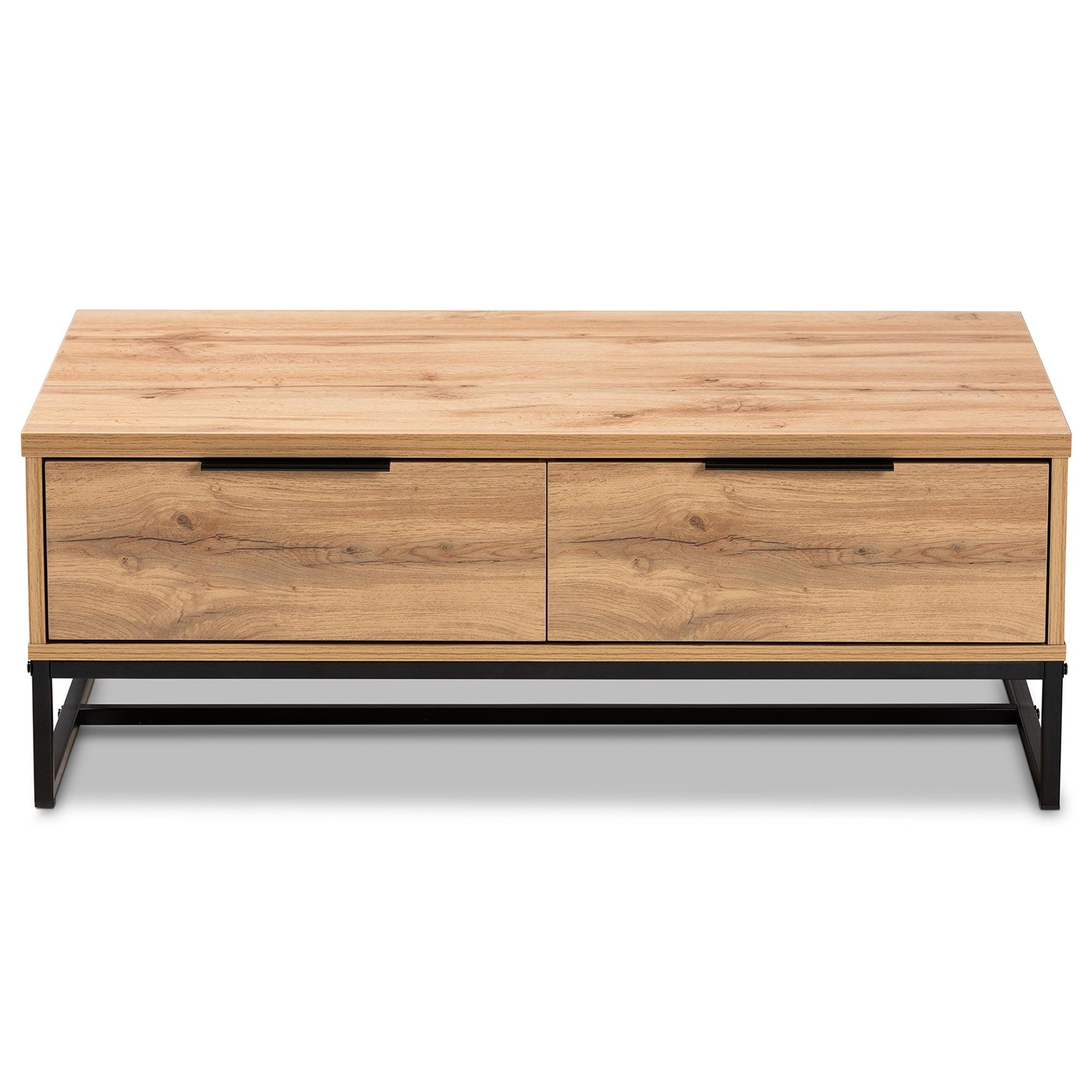 Franklin Modern and Contemporary Finished Wood and Finished Metal 2-Drawer Coffee Table