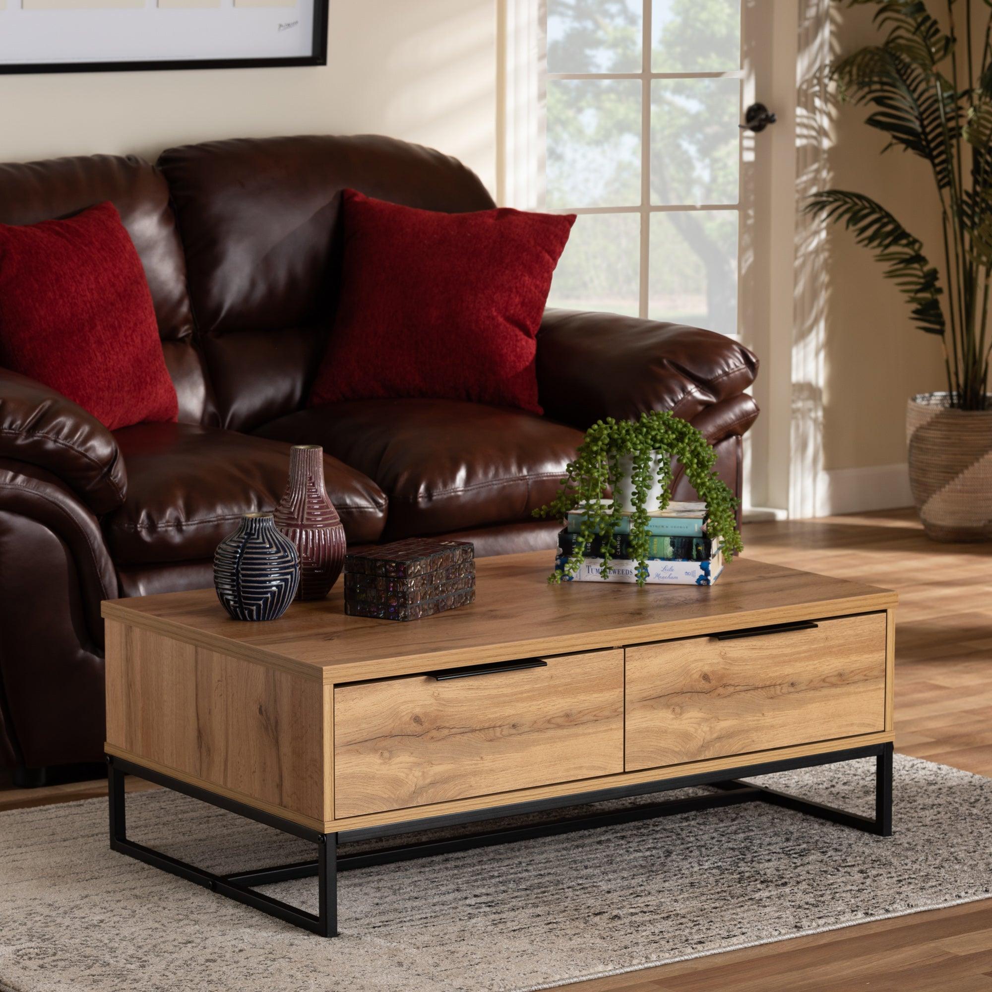 Franklin Modern and Contemporary Finished Wood and Finished Metal 2-Drawer Coffee Table