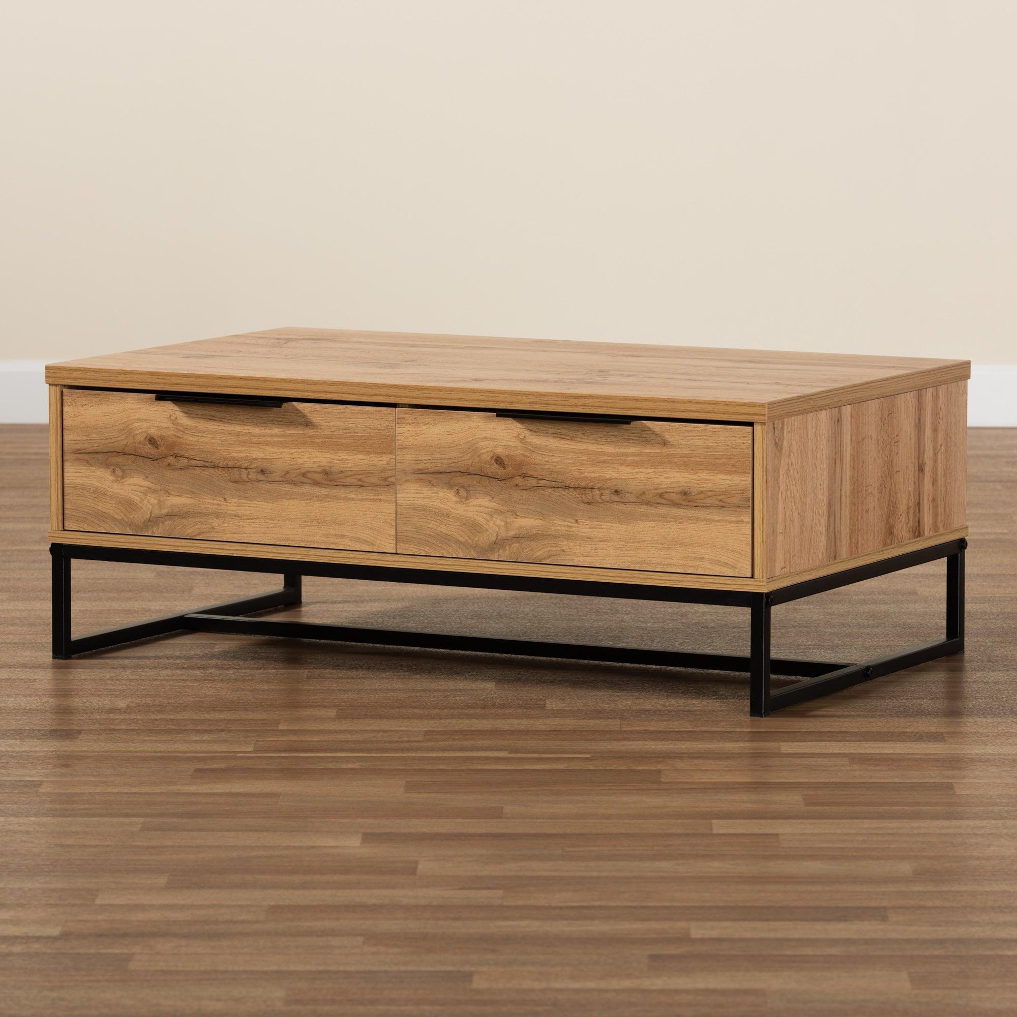 Franklin Modern and Contemporary Finished Wood and Finished Metal 2-Drawer Coffee Table