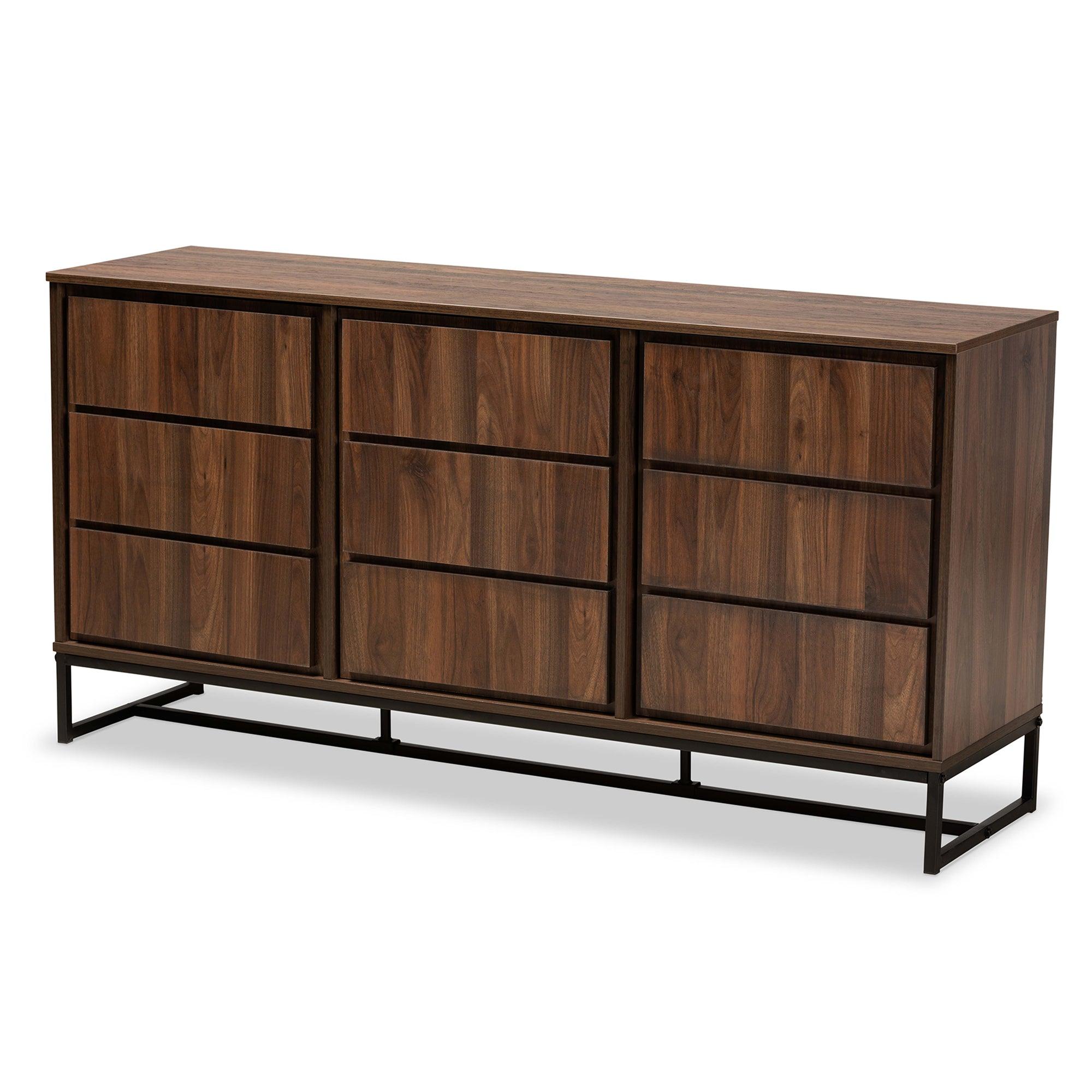 Neil Modern and Contemporary Finished Wood and Finished Metal 3-Door Dining Room Sideboard Buffet