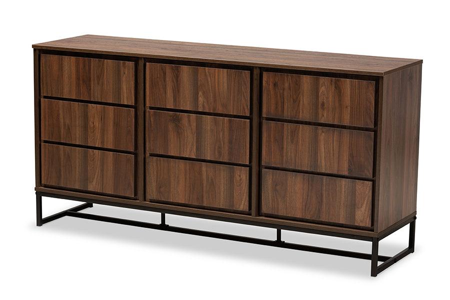 Neil Modern and Contemporary Finished Wood and Finished Metal 3-Door Dining Room Sideboard Buffet