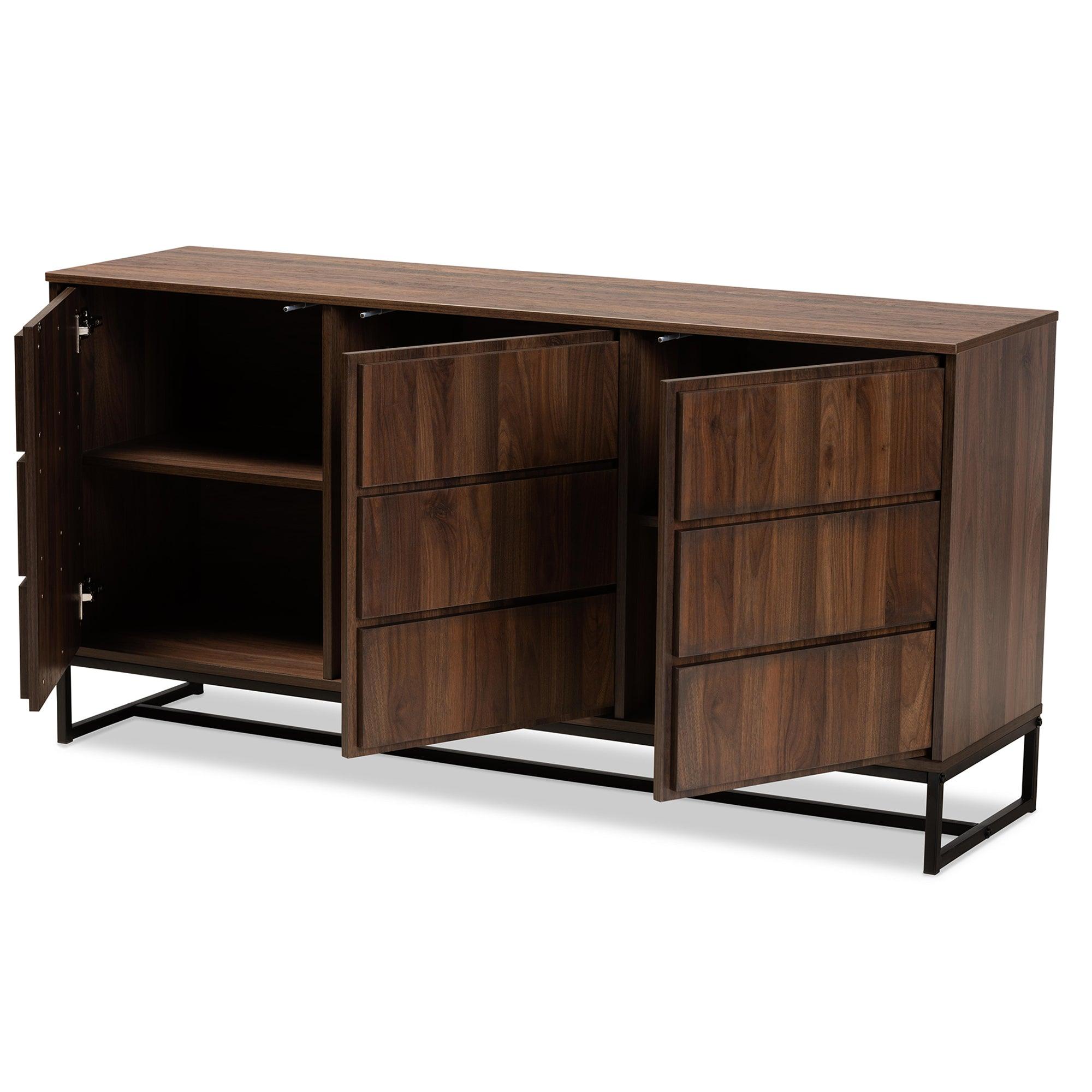 Neil Modern and Contemporary Finished Wood and Finished Metal 3-Door Dining Room Sideboard Buffet