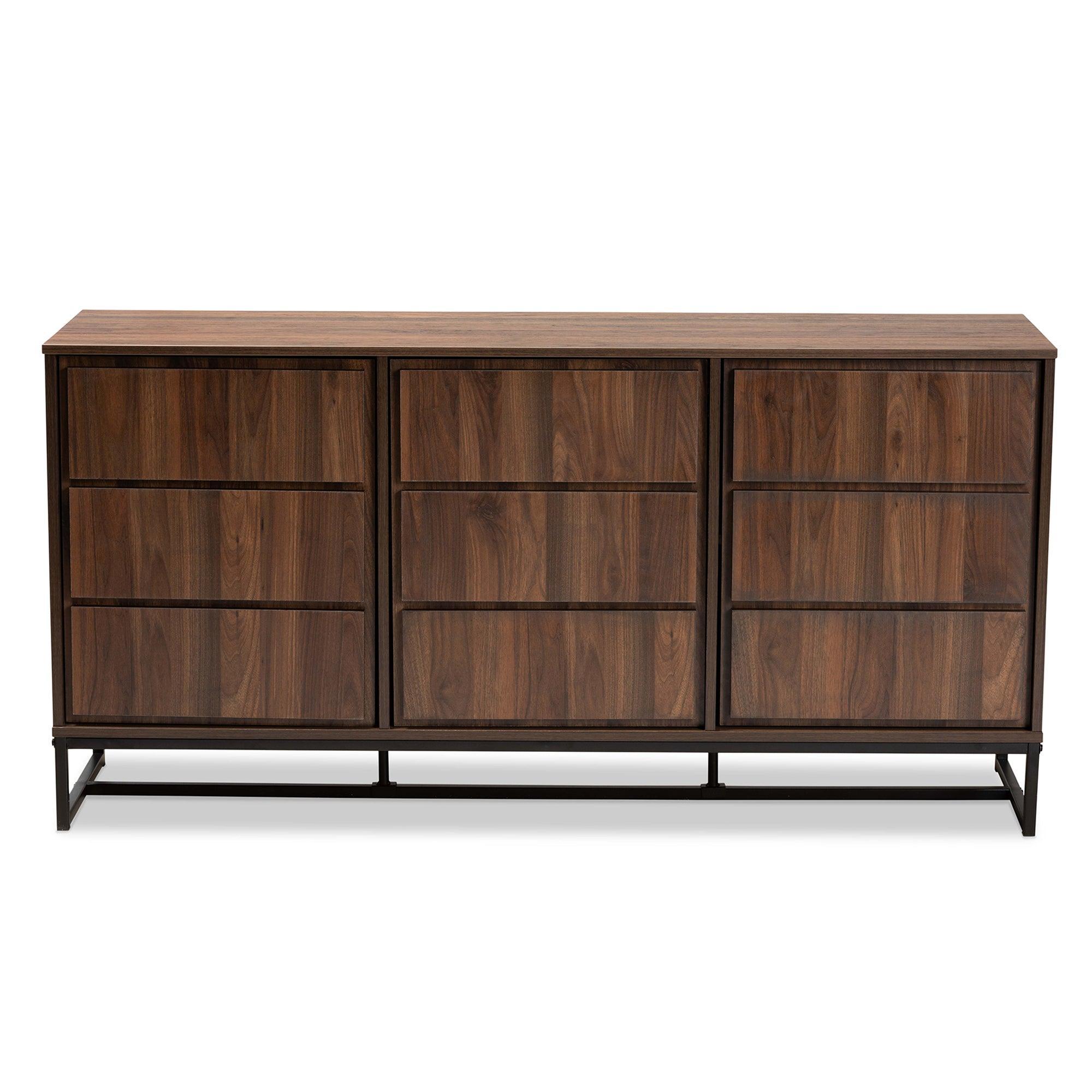 Neil Modern and Contemporary Finished Wood and Finished Metal 3-Door Dining Room Sideboard Buffet