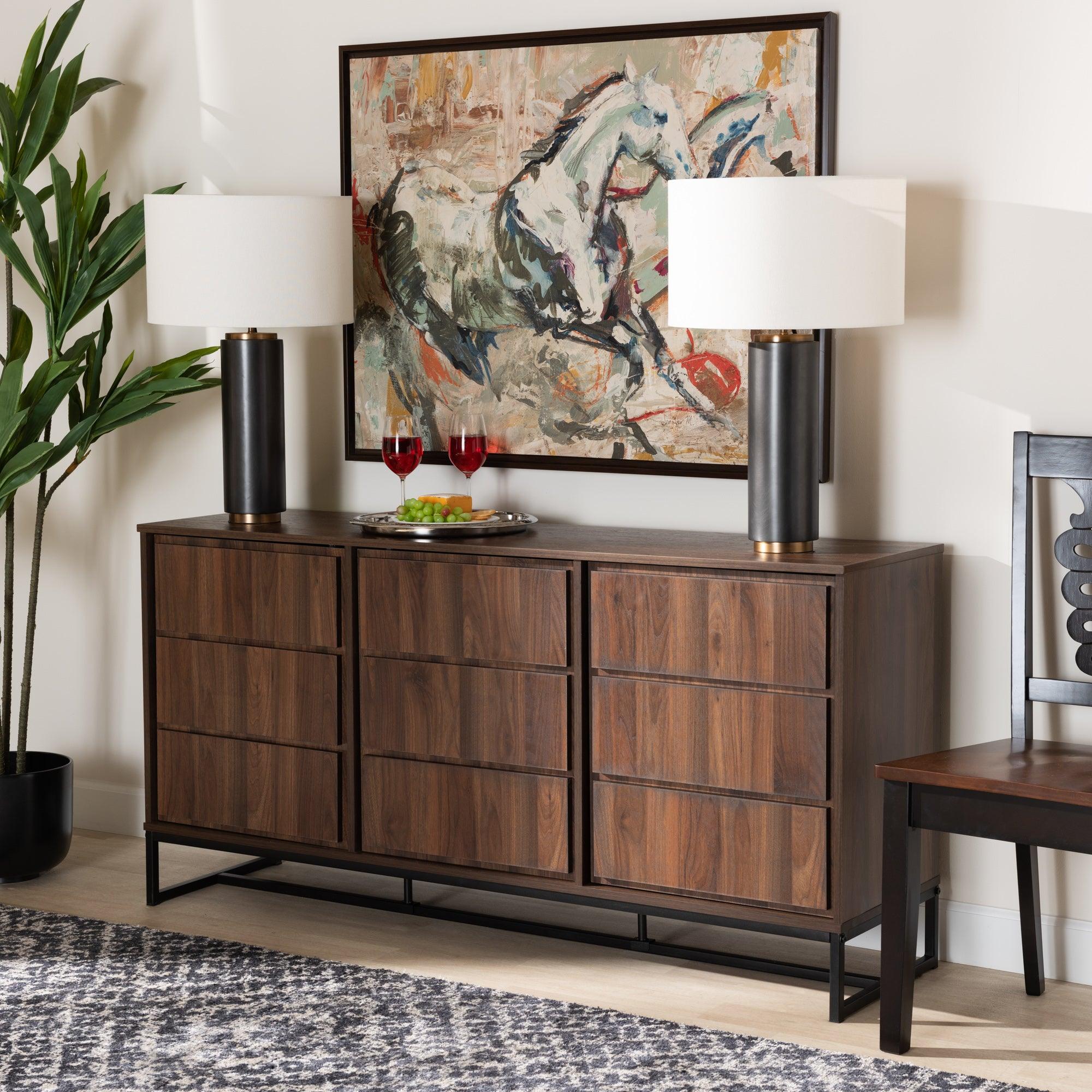 Neil Modern and Contemporary Finished Wood and Finished Metal 3-Door Dining Room Sideboard Buffet