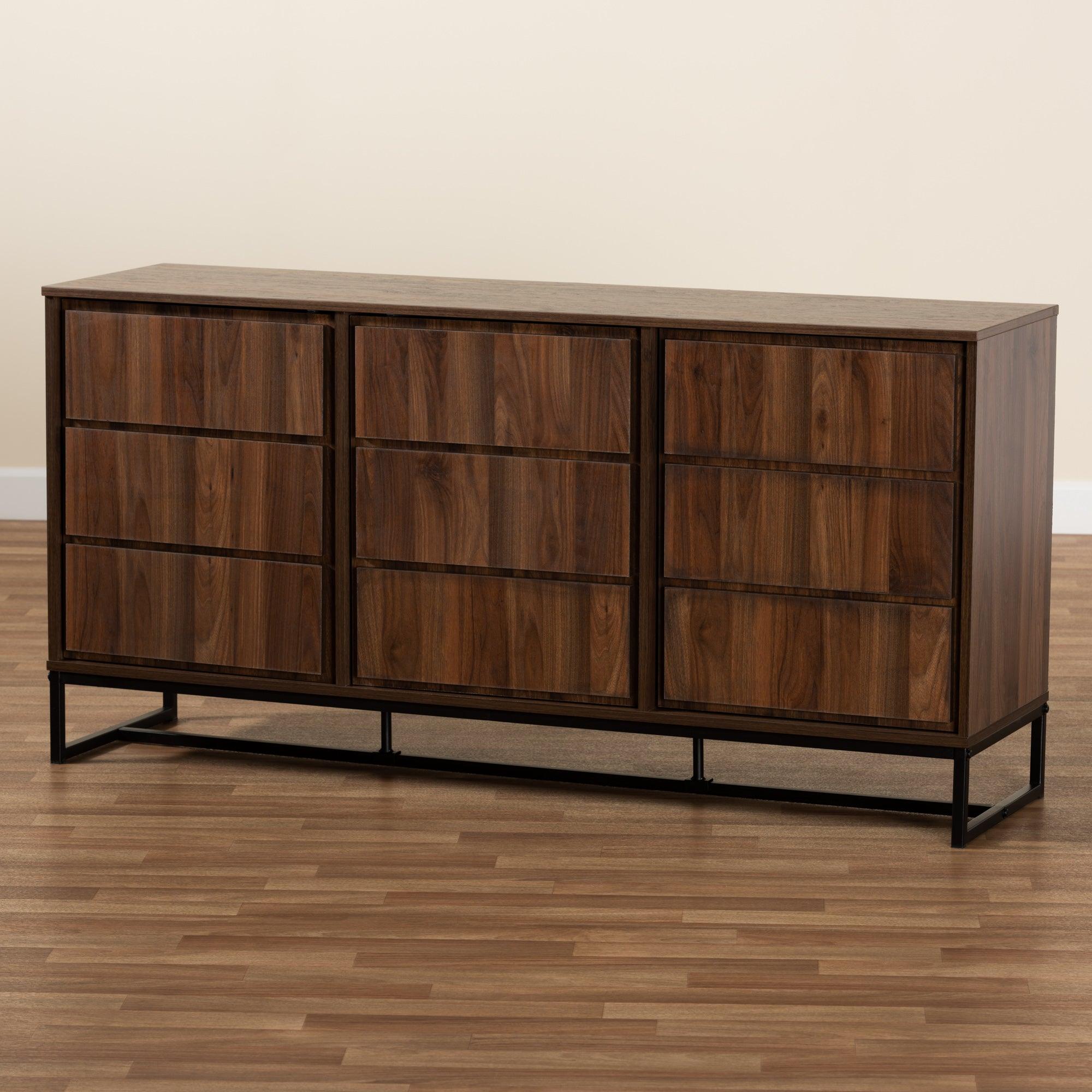 Neil Modern and Contemporary Finished Wood and Finished Metal 3-Door Dining Room Sideboard Buffet