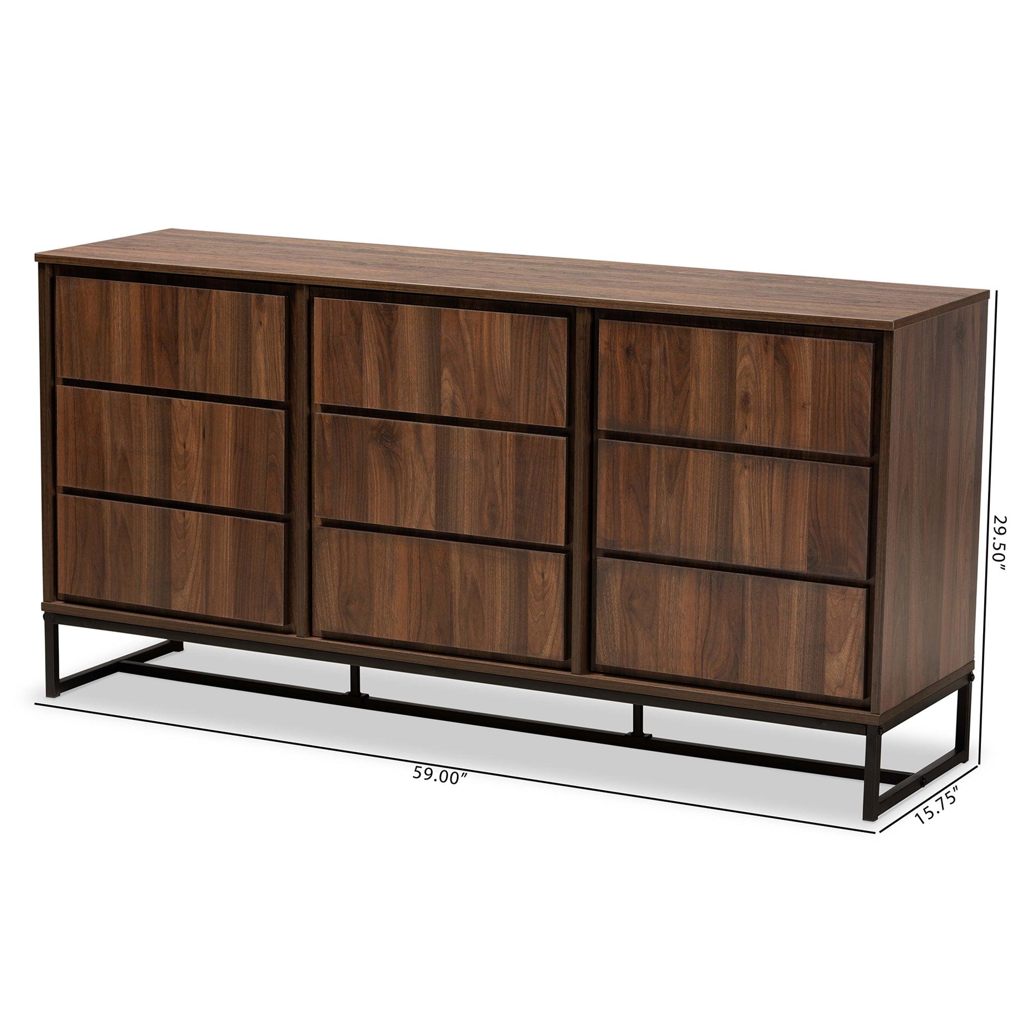 Neil Modern and Contemporary Finished Wood and Finished Metal 3-Door Dining Room Sideboard Buffet