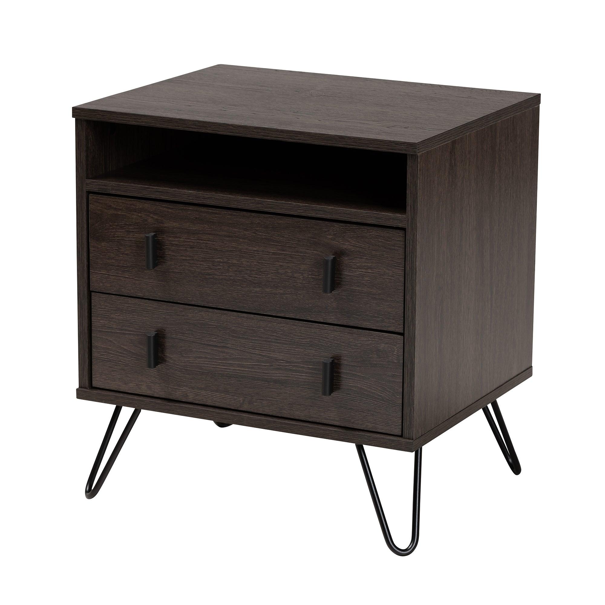 Glover Modern and Contemporary Finished Wood and Metal 2-Drawer Nightstand