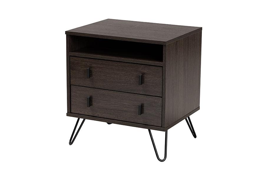 Glover Modern and Contemporary Finished Wood and Metal 2-Drawer Nightstand