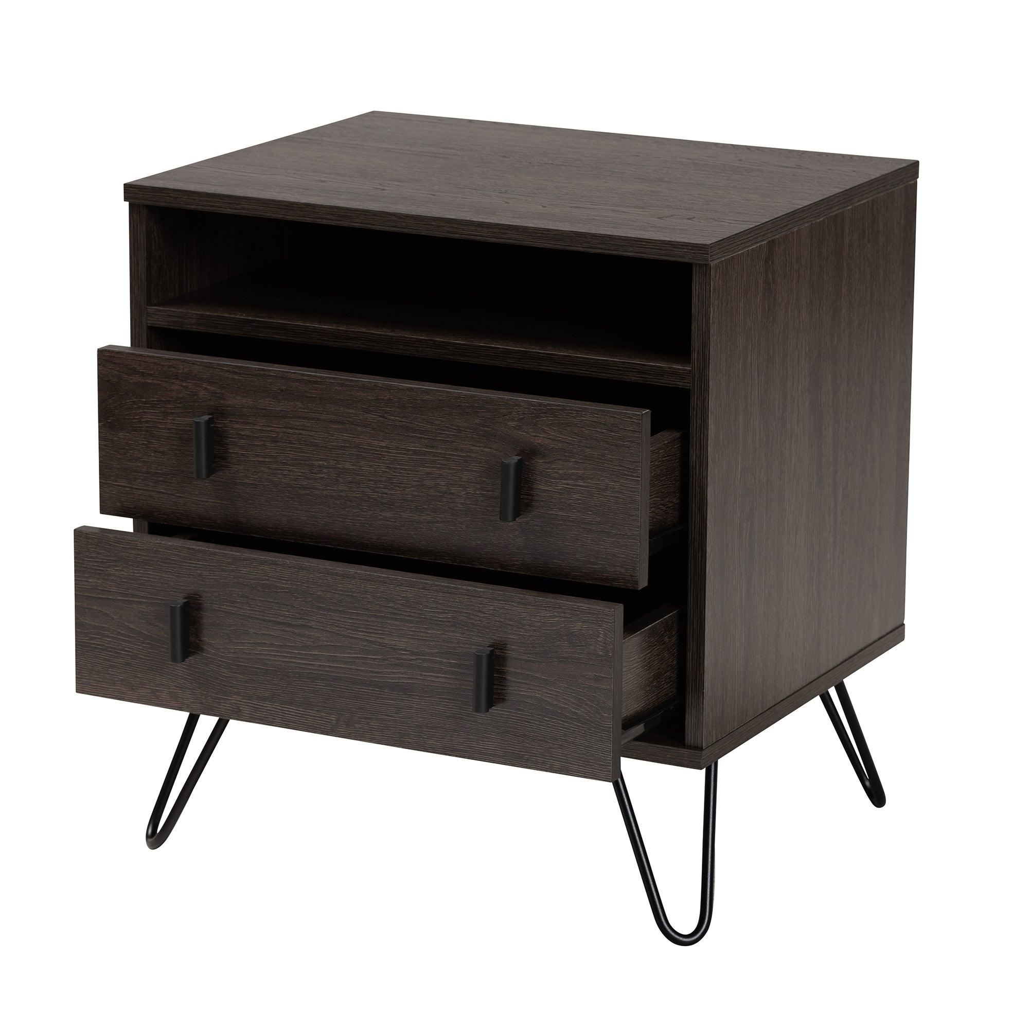 Glover Modern and Contemporary Finished Wood and Metal 2-Drawer Nightstand