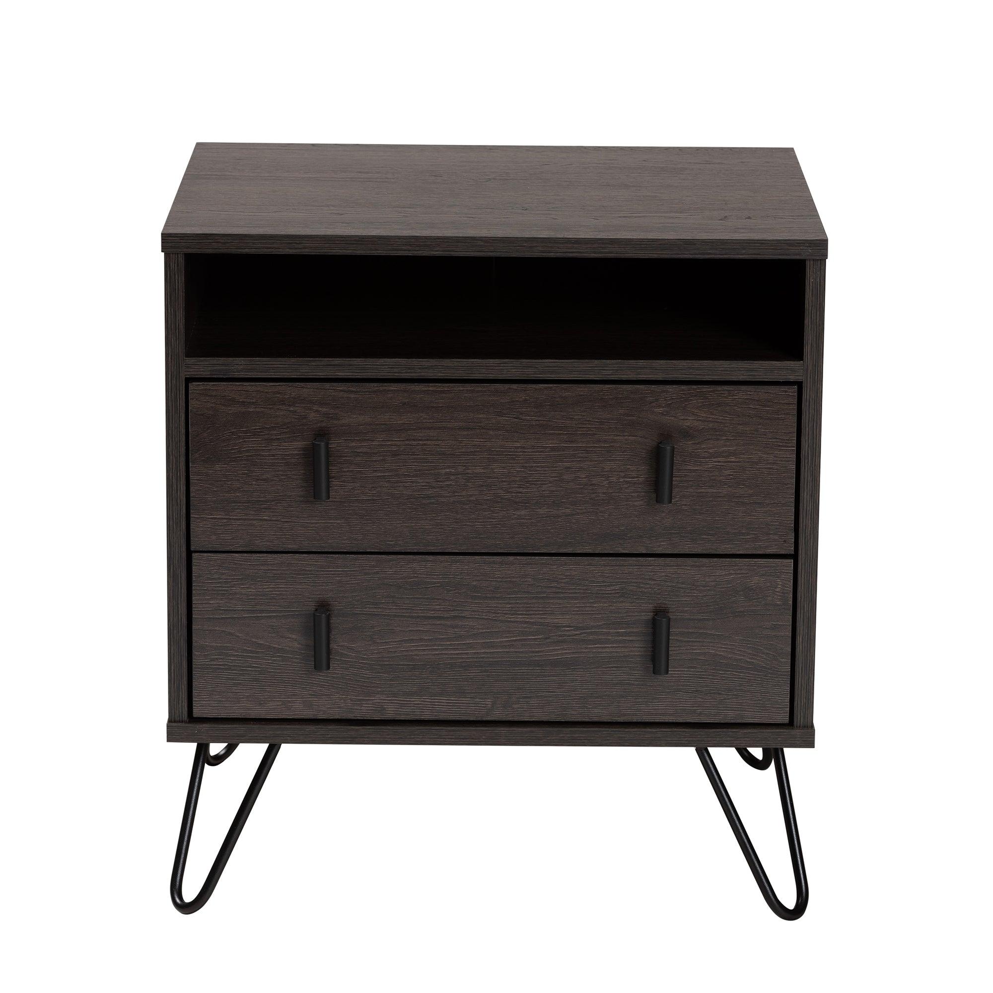 Glover Modern and Contemporary Finished Wood and Metal 2-Drawer Nightstand