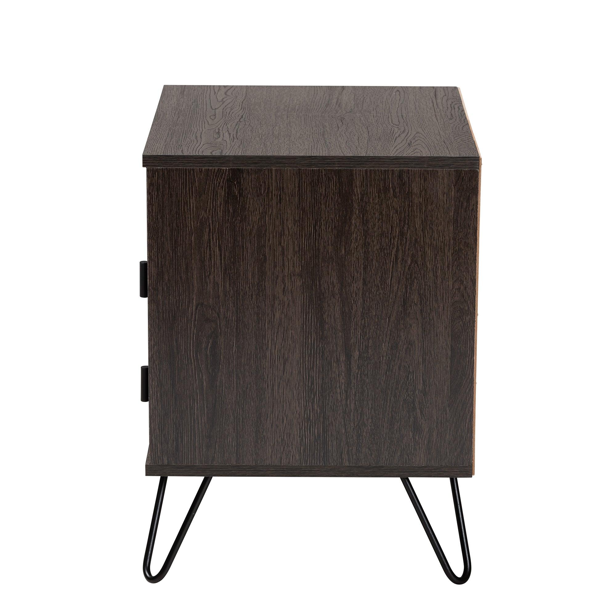 Glover Modern and Contemporary Finished Wood and Metal 2-Drawer Nightstand