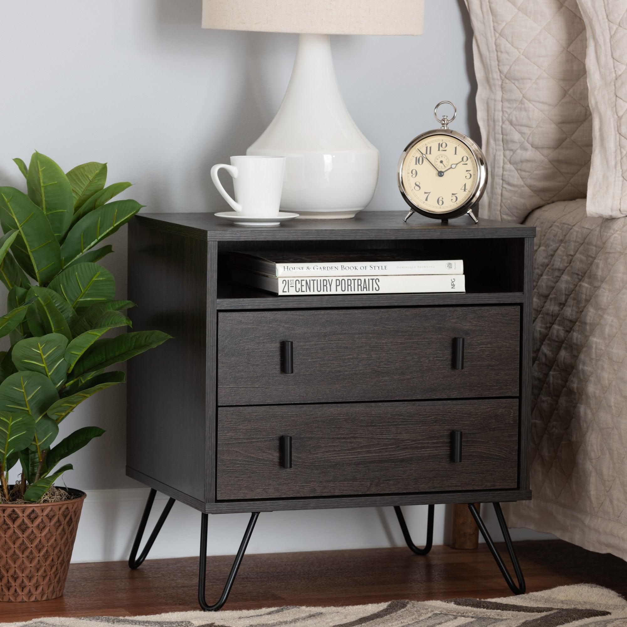 Glover Modern and Contemporary Finished Wood and Metal 2-Drawer Nightstand