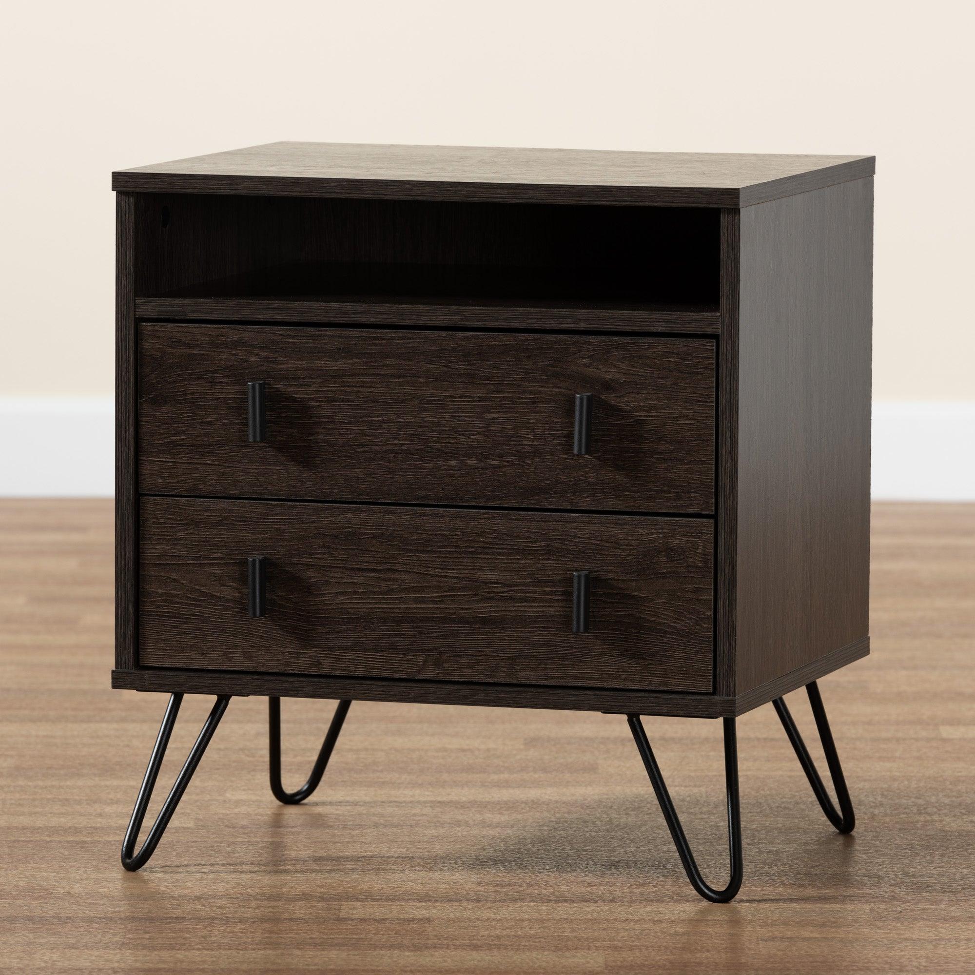 Glover Modern and Contemporary Finished Wood and Metal 2-Drawer Nightstand