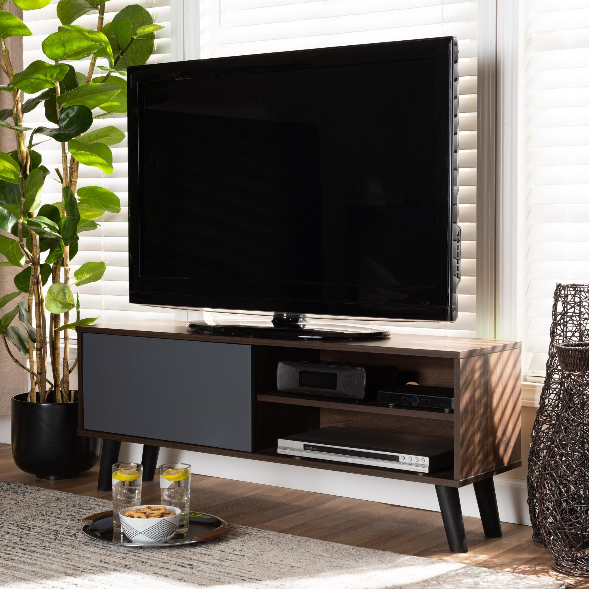 Mallory Modern and Contemporary Two-Tone and Finished Wood TV Stand