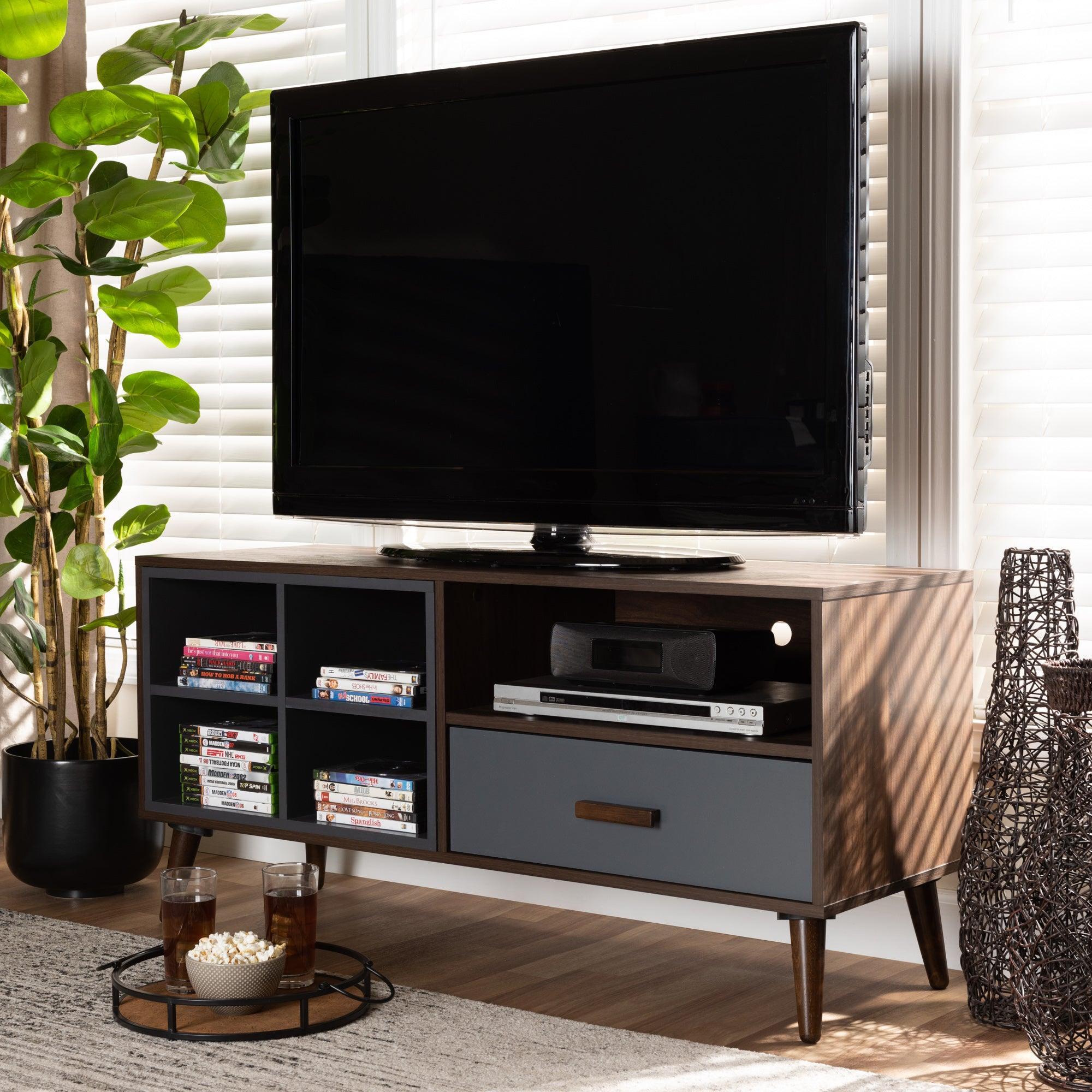 Garrick Modern and Contemporary Two-Tone and Finished Wood 1-Drawer TV Stand