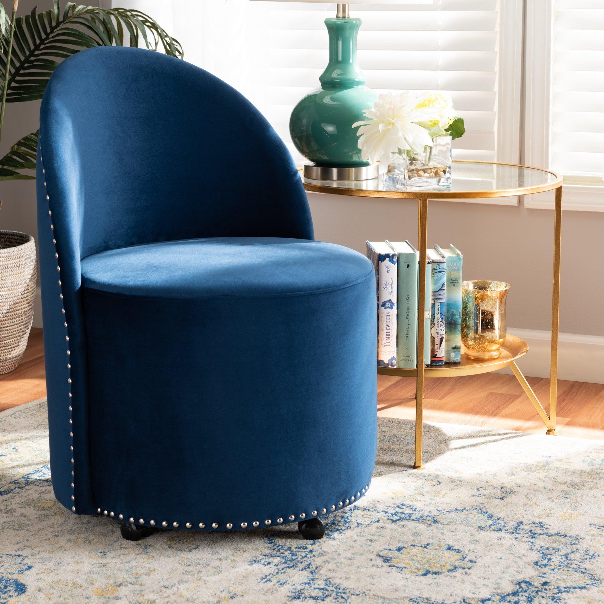 Bethel Glam and Luxe Velvet Fabric Upholstered Rolling Accent Chair