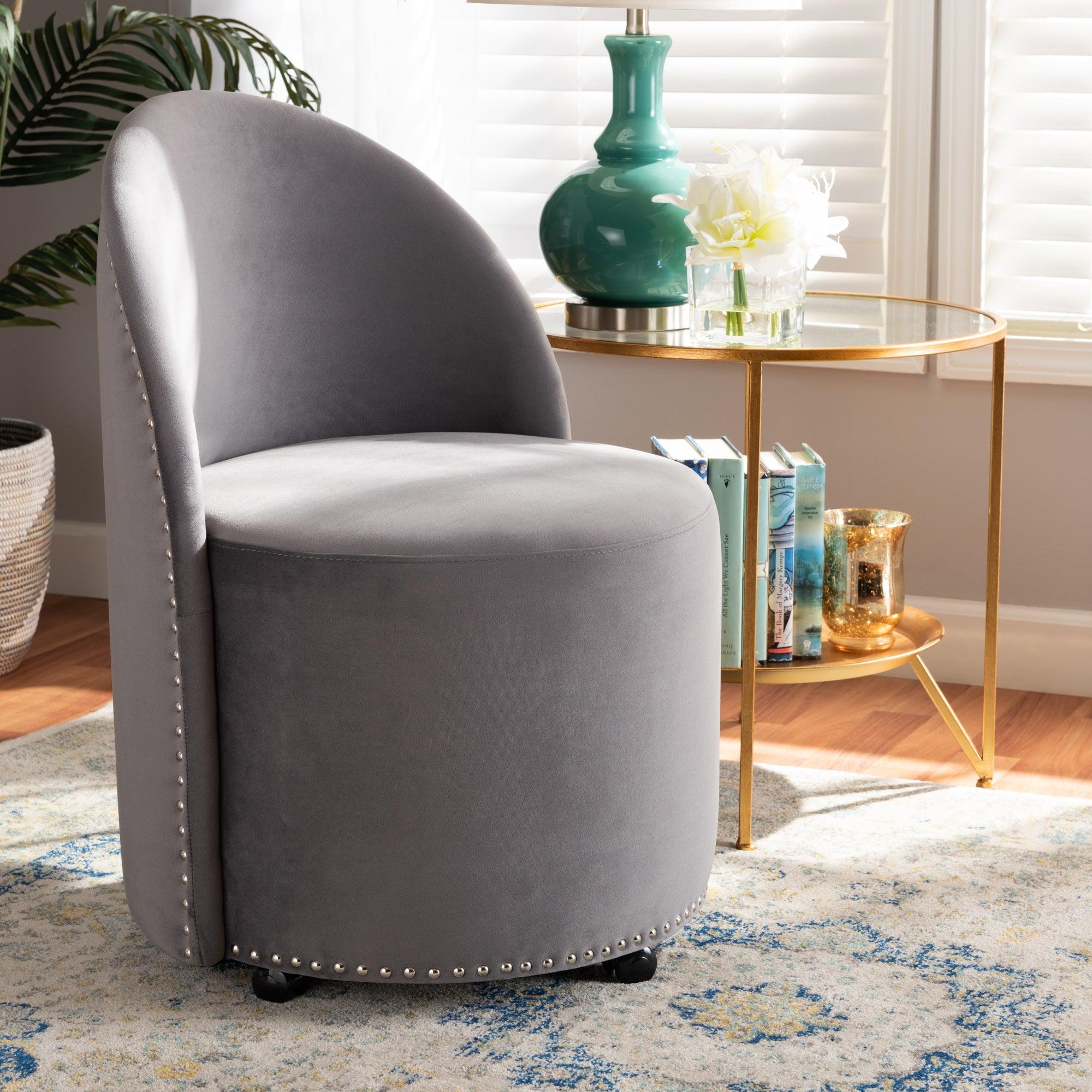 Bethel Glam and Luxe Velvet Fabric Upholstered Rolling Accent Chair