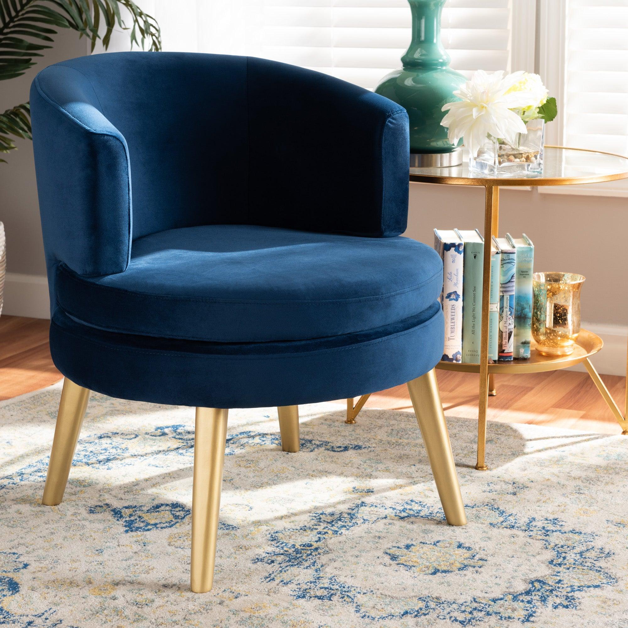 Baptiste Glam and Luxe Velvet Fabric Upholstered and Finished Wood Accent Chair