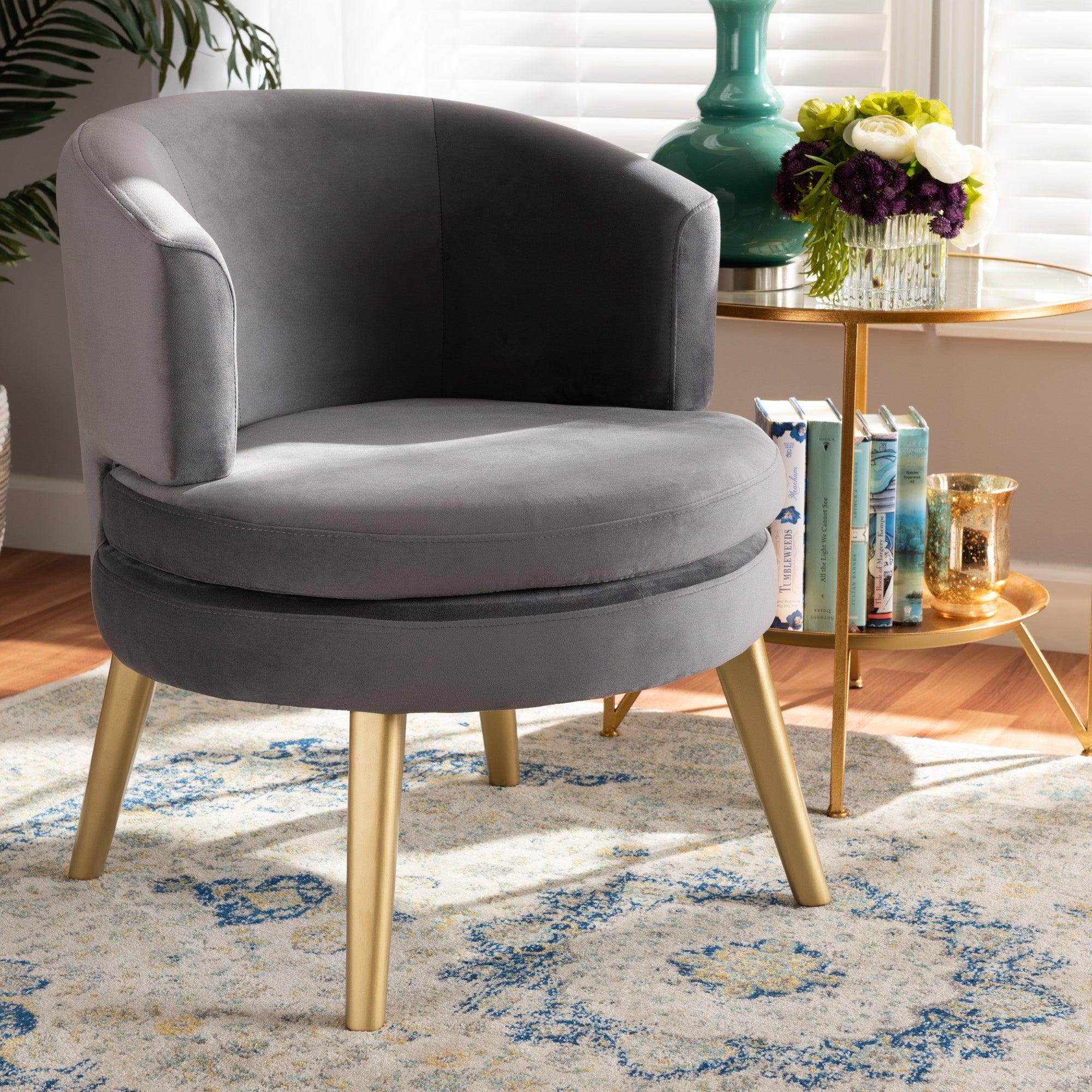 Baptiste Glam and Luxe Velvet Fabric Upholstered and Finished Wood Accent Chair