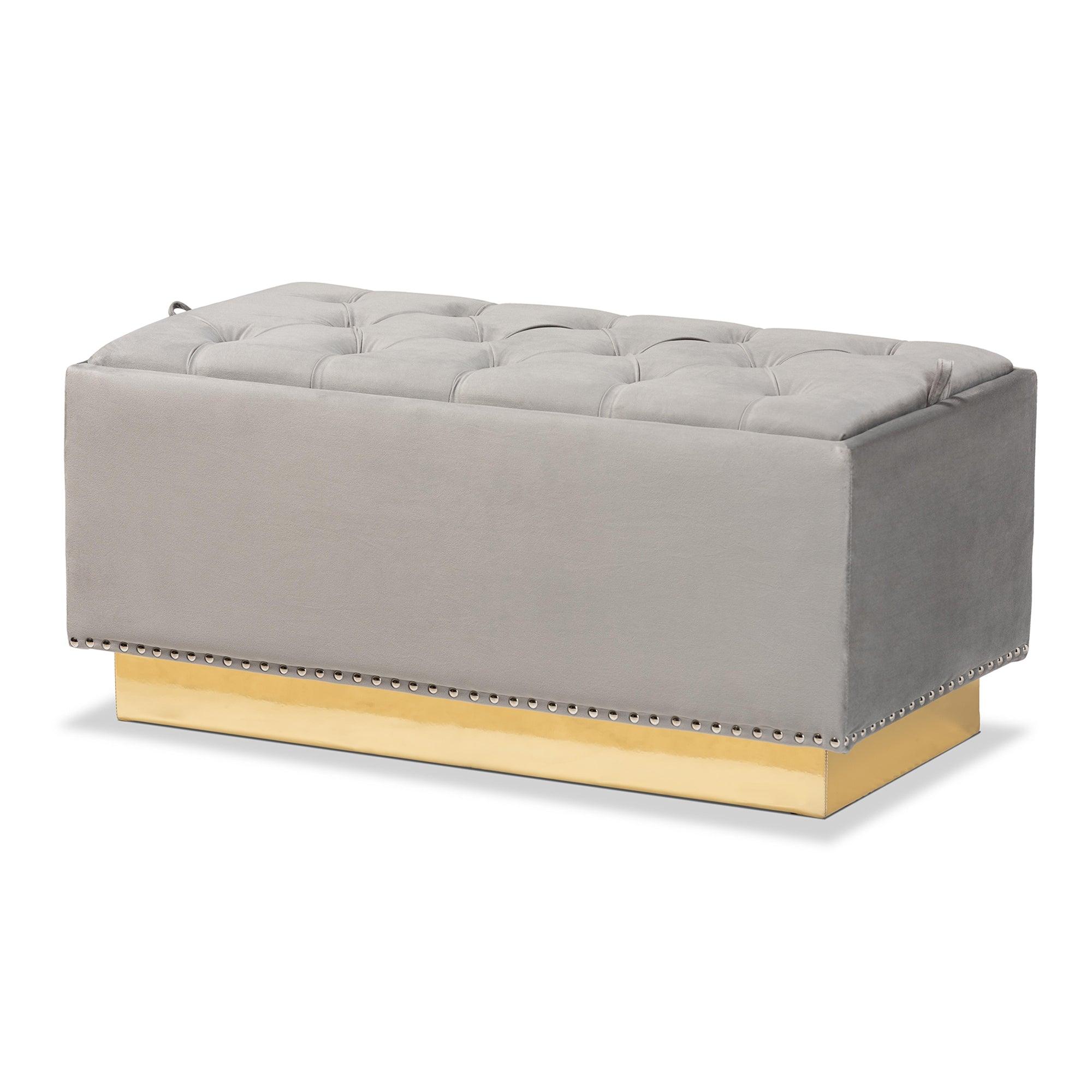 Powell Glam and Luxe Velvet Fabric Upholstered and PU Leather Storage Ottoman